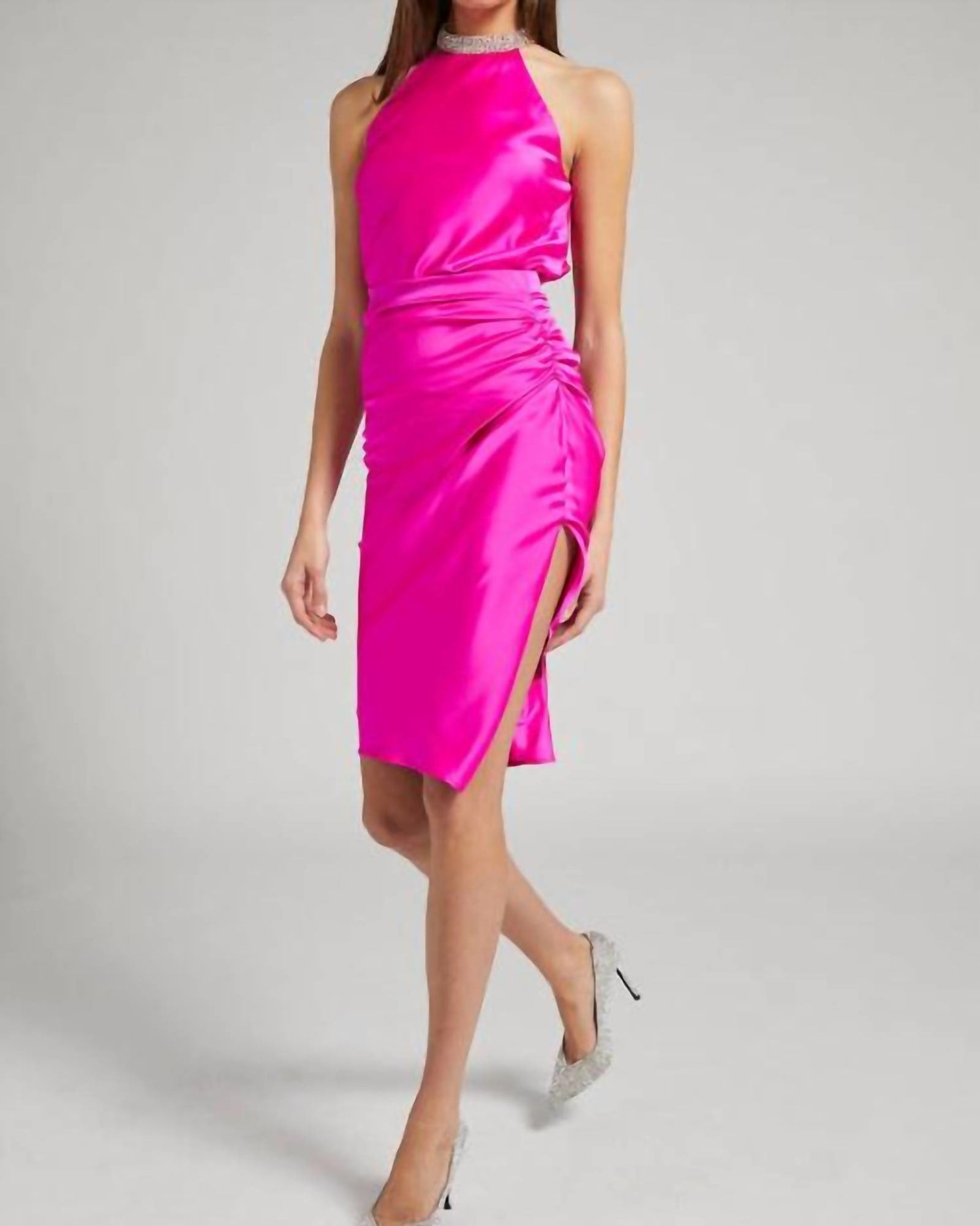 Misty Satin Midi Skirt In Hot Pink | Hot Pink