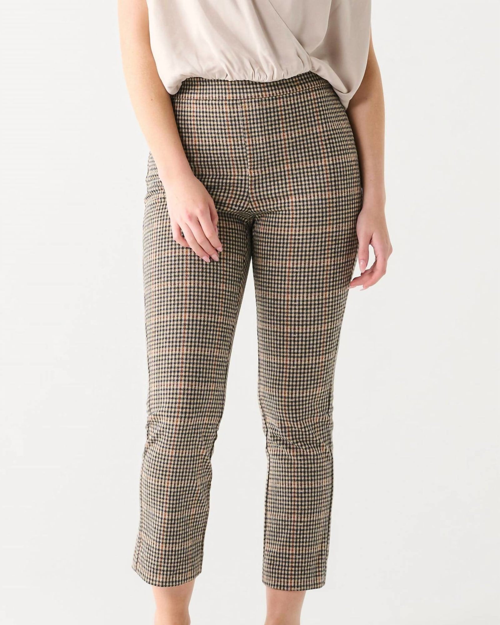 Pull On Straight Knit Pant In Brown Houndstooth | Brown Houndstooth