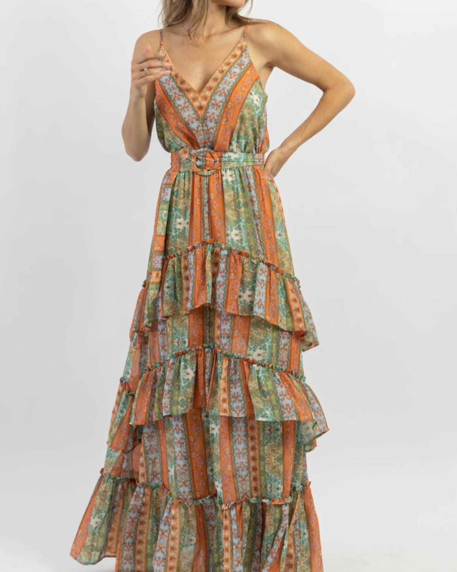 Palermo Belted Pattern Maxi Dress In Multi | Multi