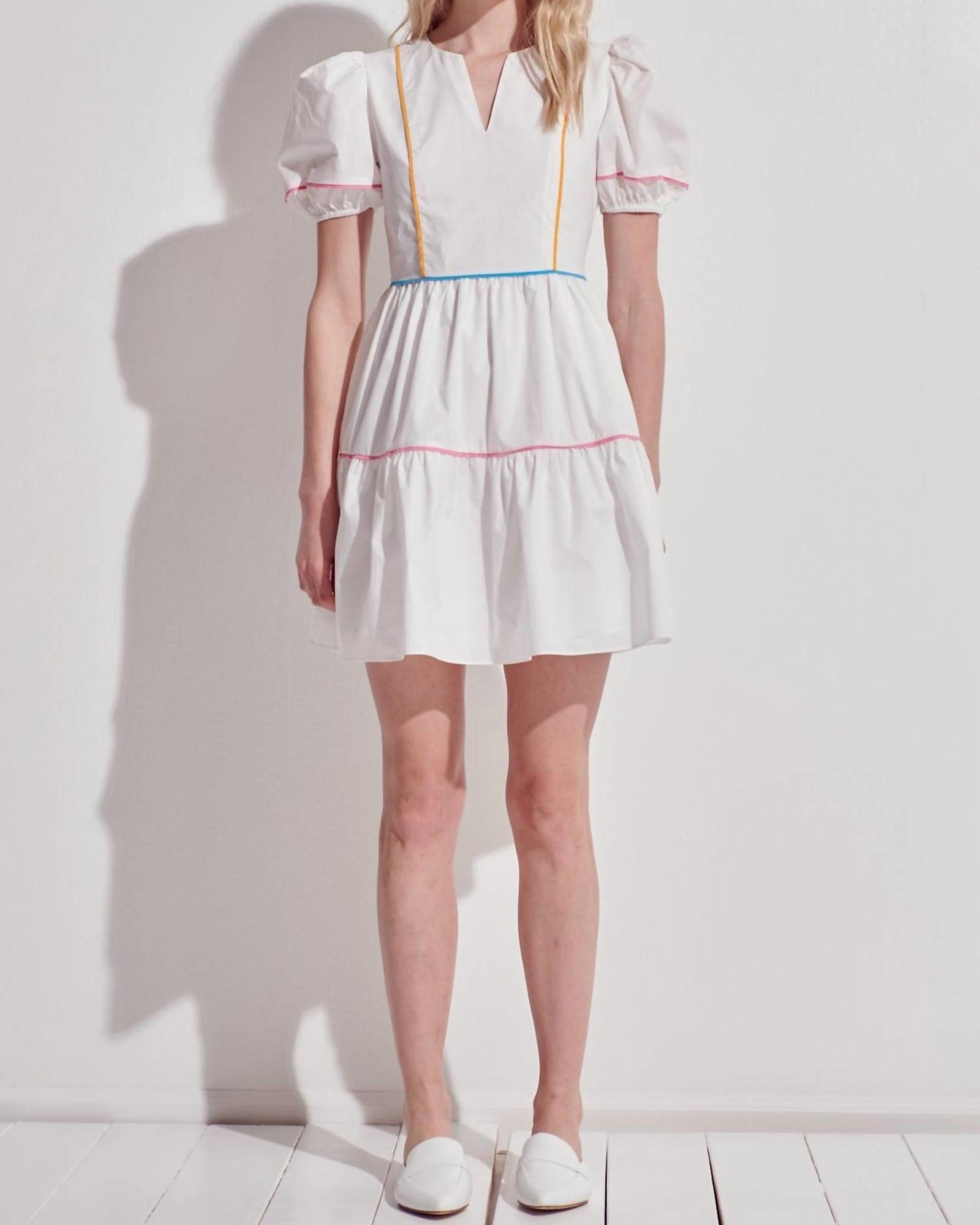 Parker Piped Dress In White | White