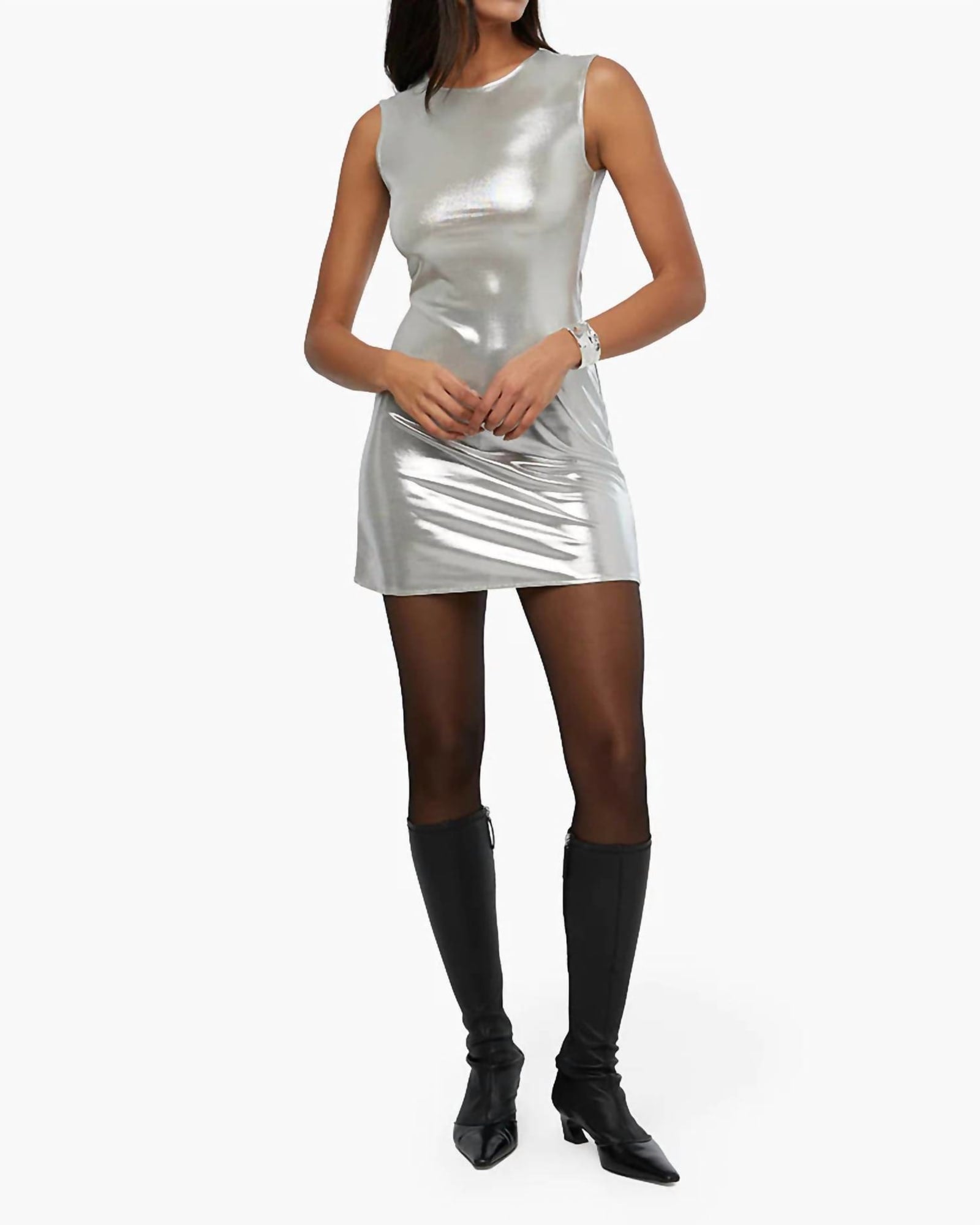 Muscle Tank Mini Dress In Silver | Silver