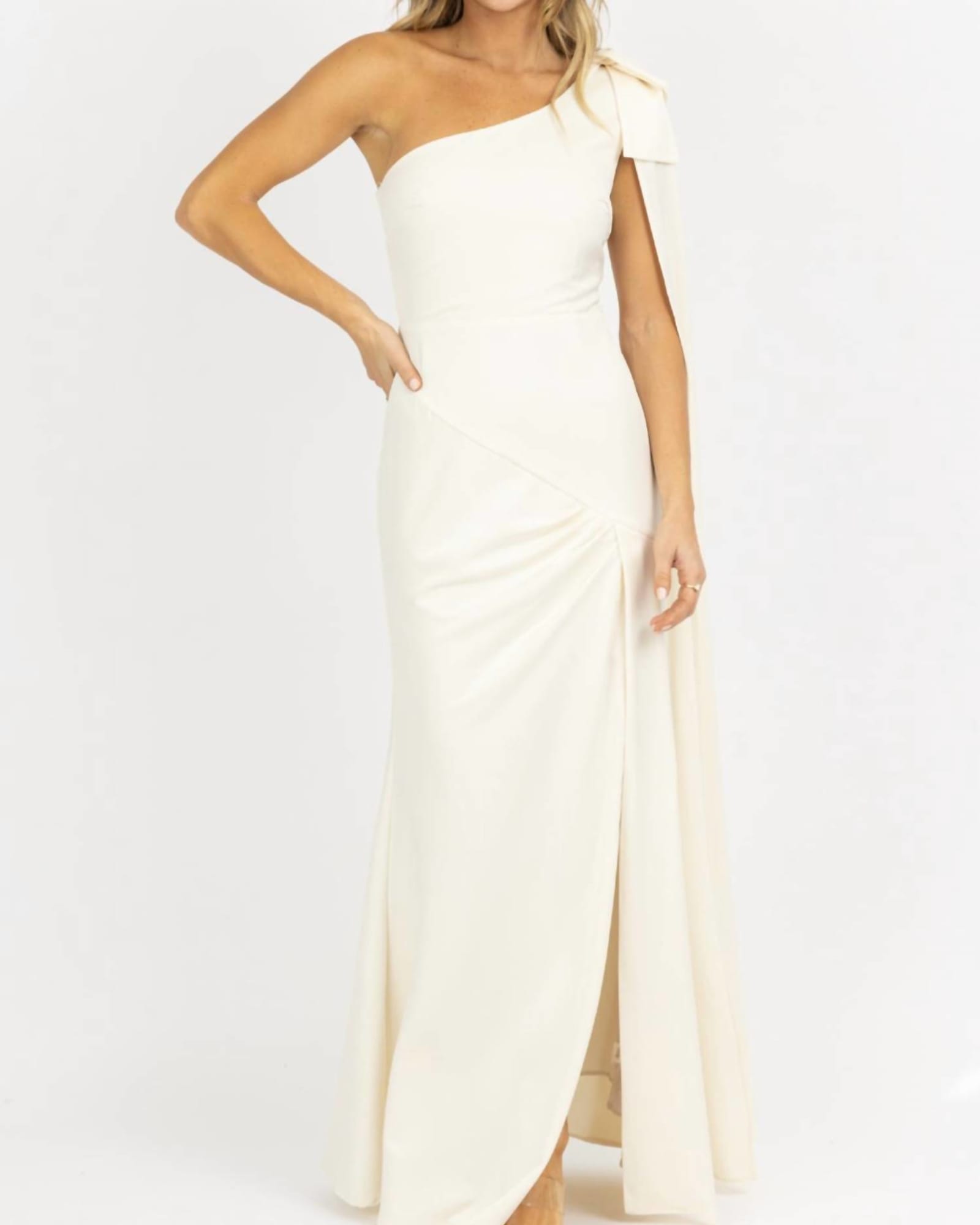 One Shoulder And Sash Satin Maxi Dress In Ivory | Ivory