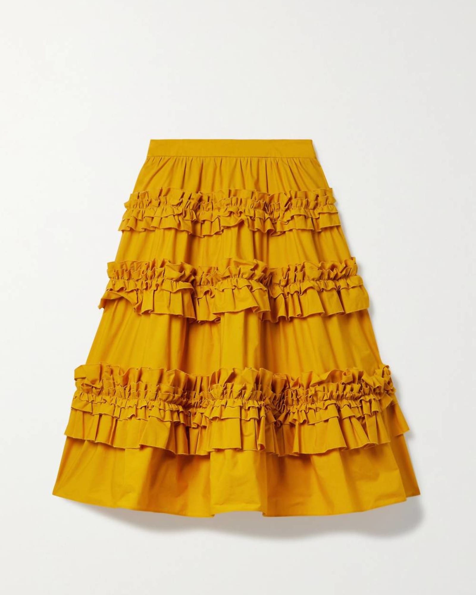 Ruffled Tiered Cotton-Poplin Midi Skirt In Honeybee | Honeybee