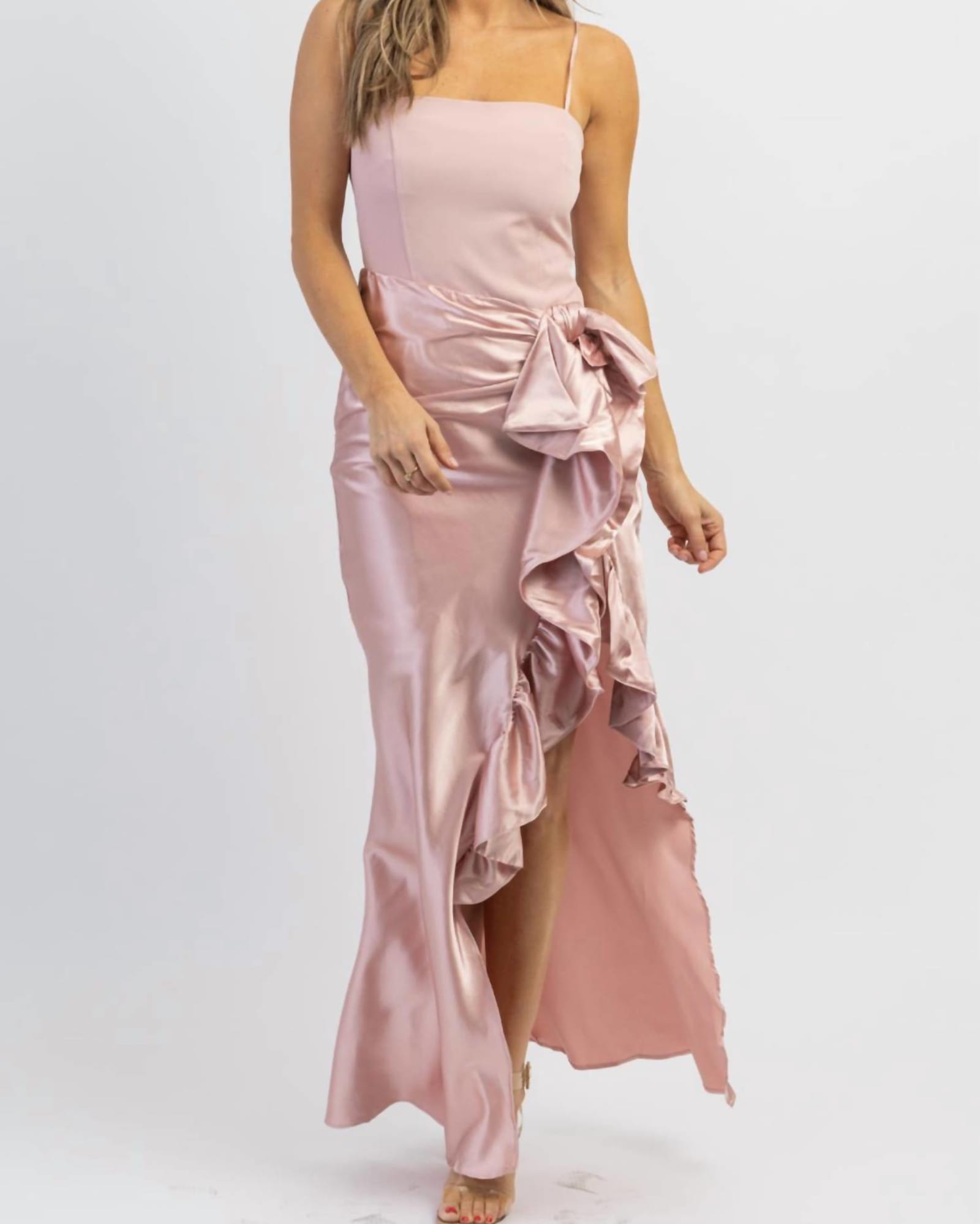 Siobhan Side Ruffle Dress In Dusty Pink | Dusty Pink