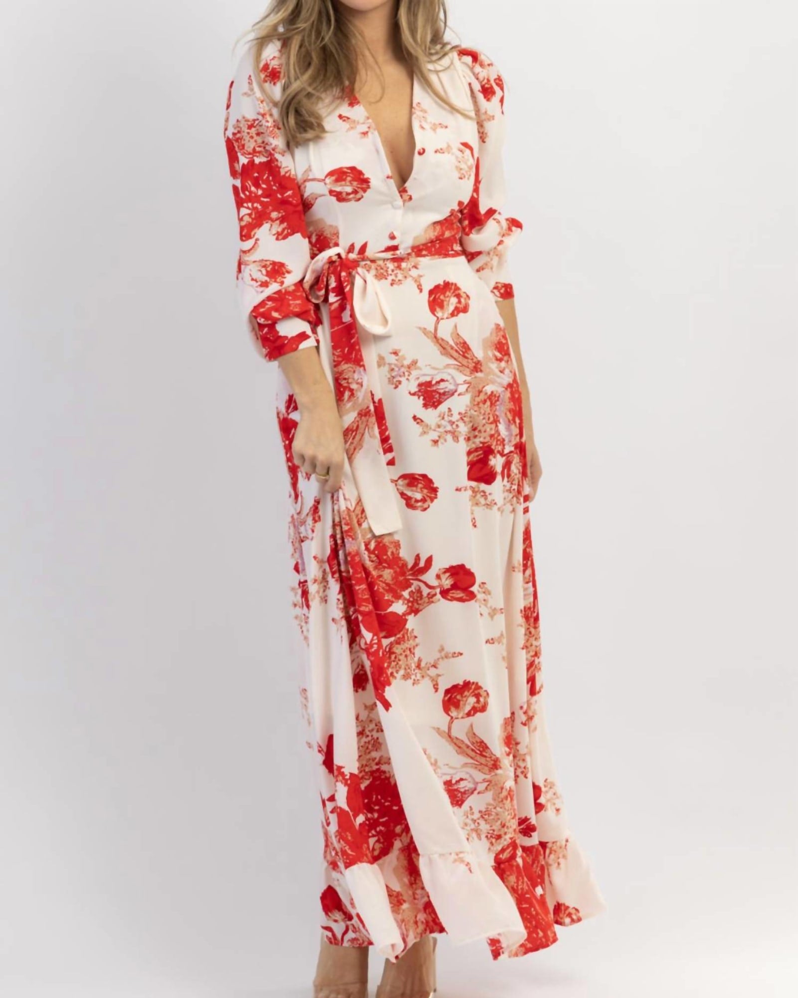 Ritzy Floral Maxi Dress In Red | Red