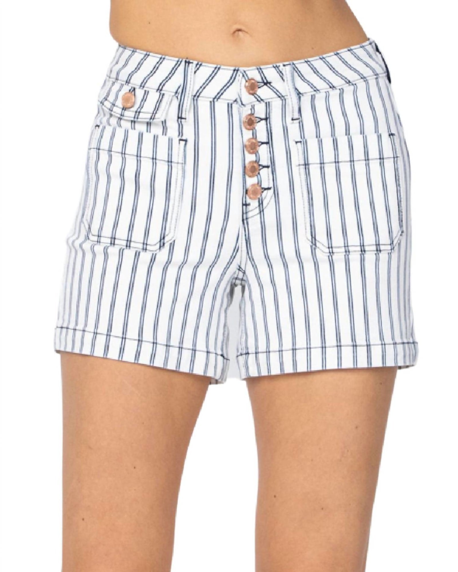 Stripe Patch Pocket High Waist Shorts In Multi | Multi