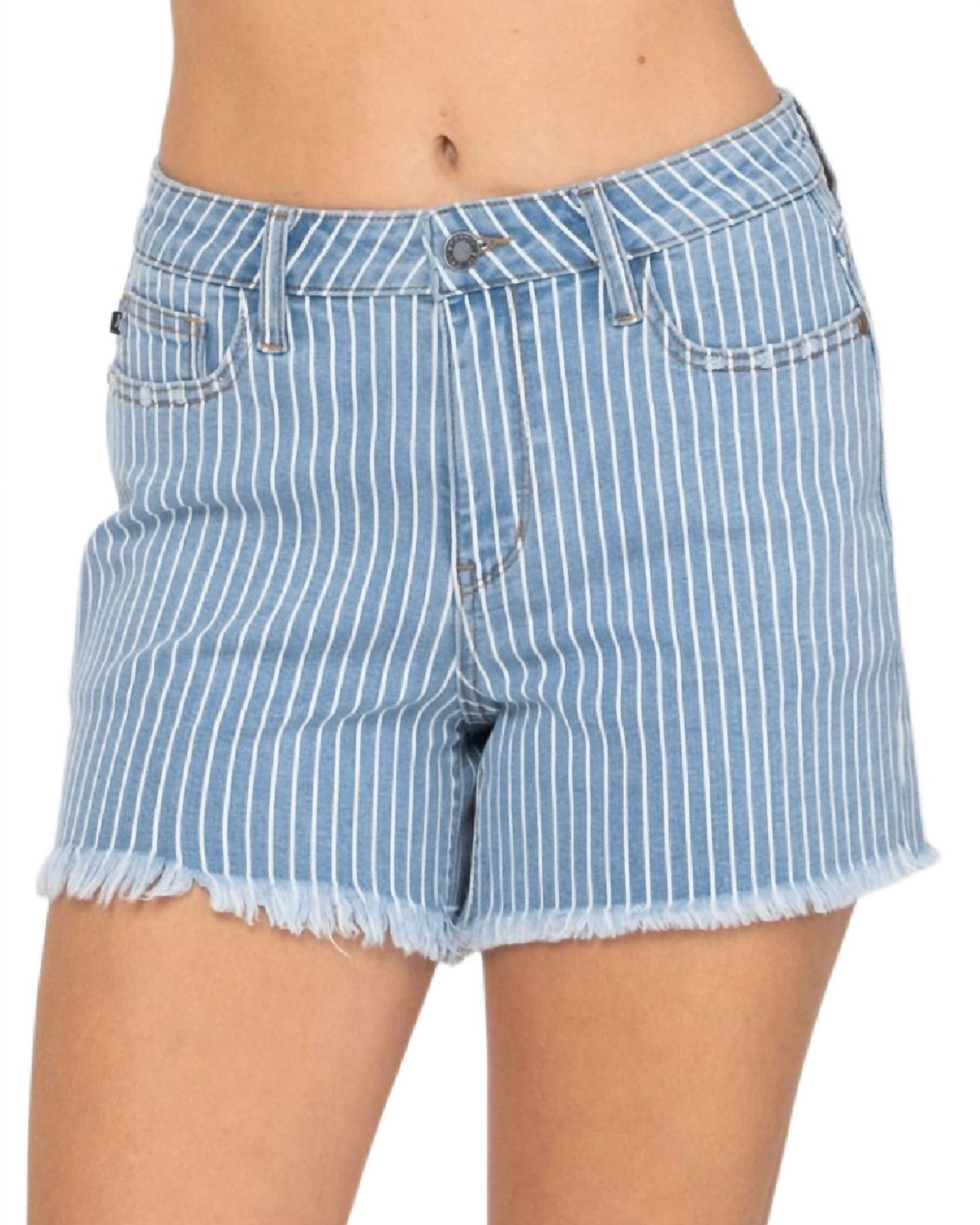 Striped Cut Off High Waist Shorts In Blue/White | Blue/White