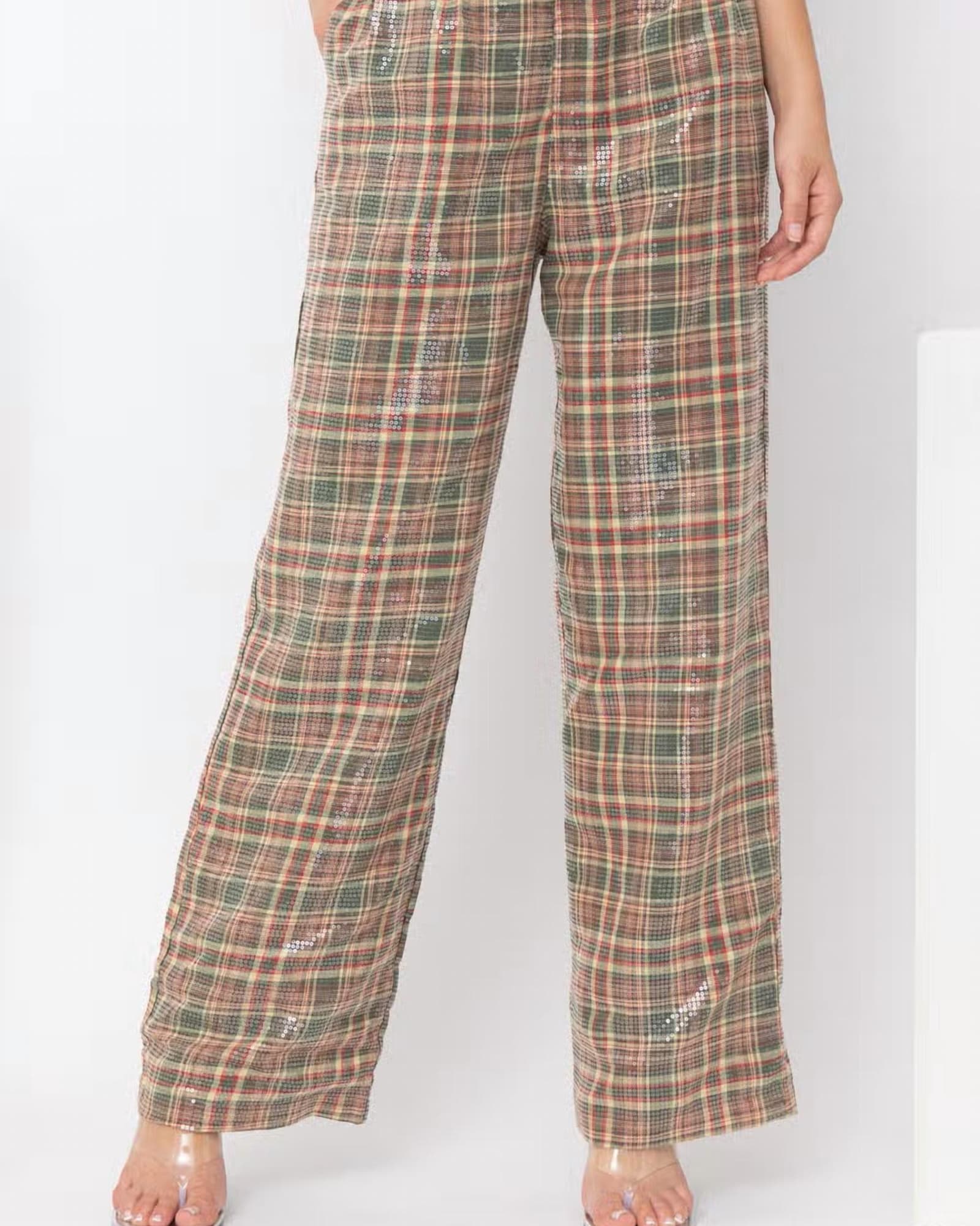 That'S A Wrap Sequin Plaid Pants In Brown Multi | Brown Multi