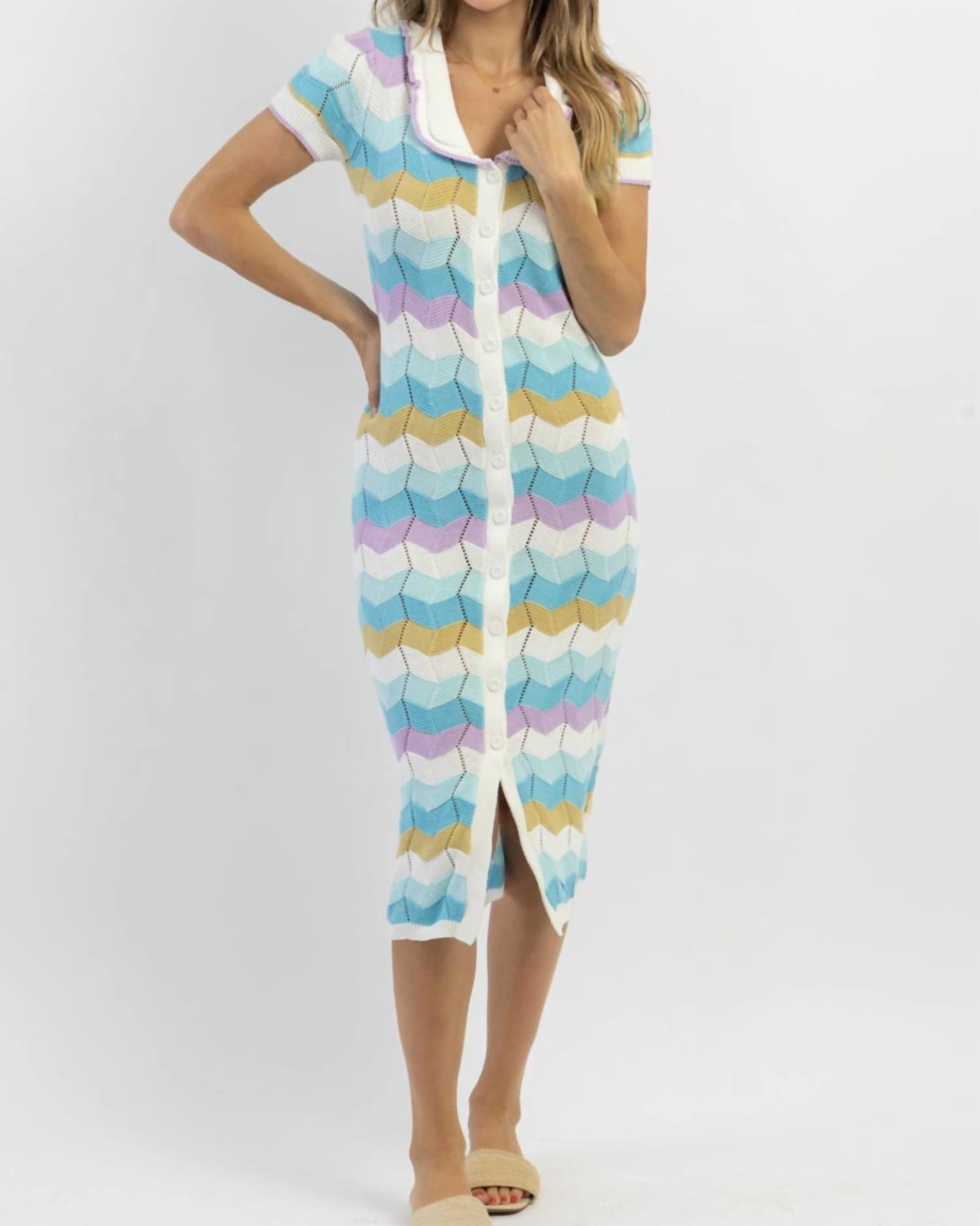 Stripe Crochet Midi Dress In Siesta Blue | Siesta Blue