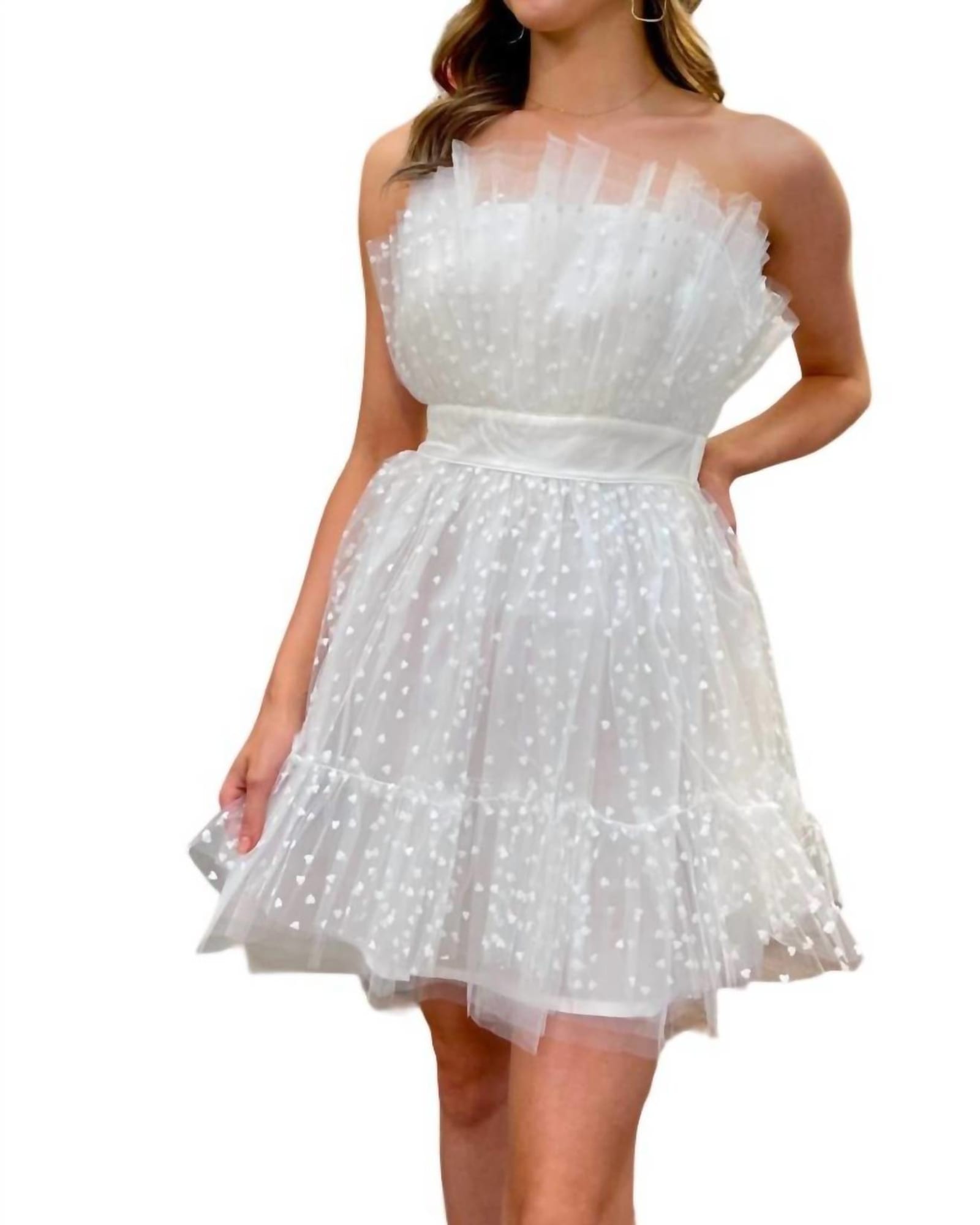 Strapless Organza Mini Dress In White | White