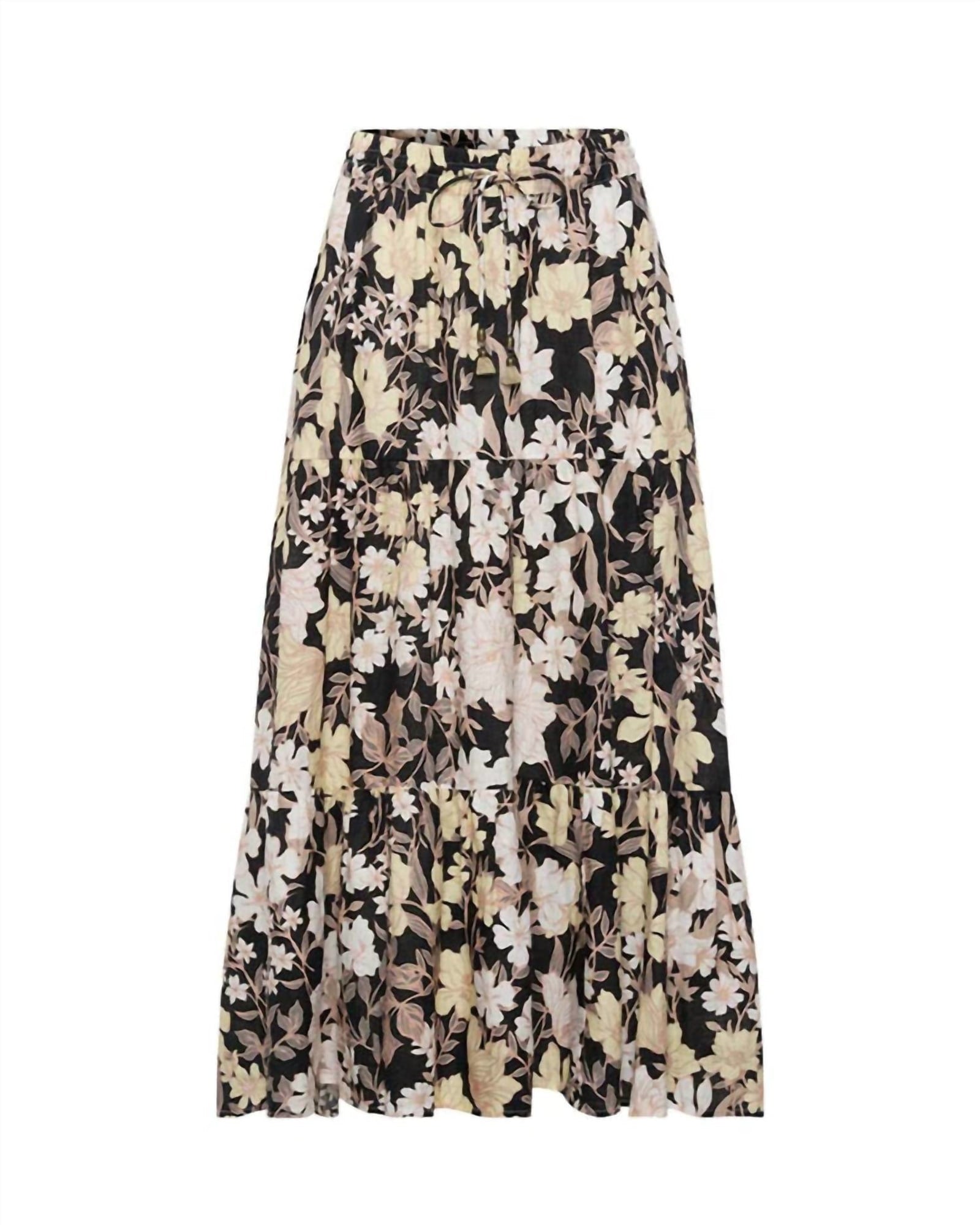 Women'S Delilah Tiered Midi Skirt In Black Floral | Black Floral