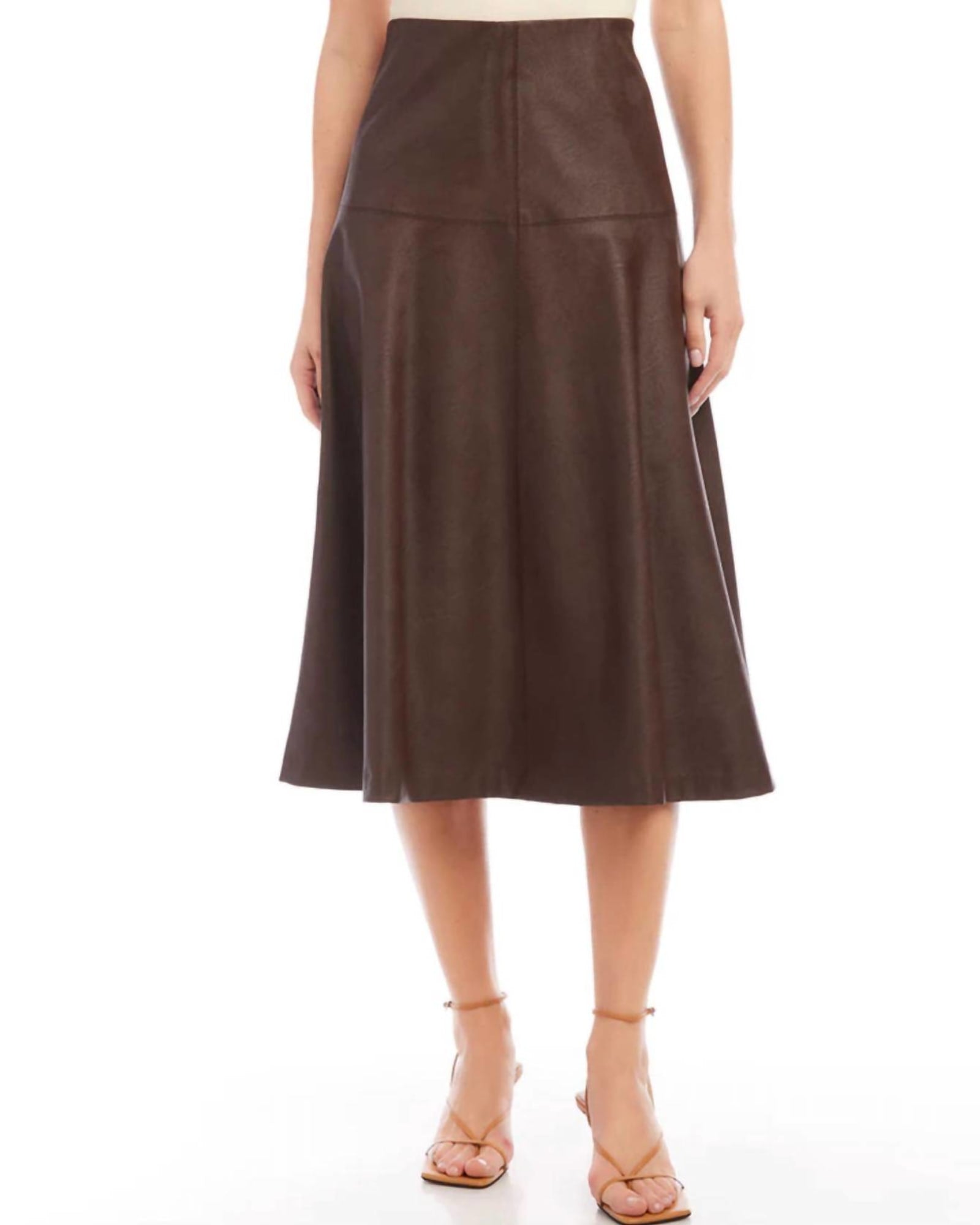 Vegan Leather Midi Skirt In Brown | Brown