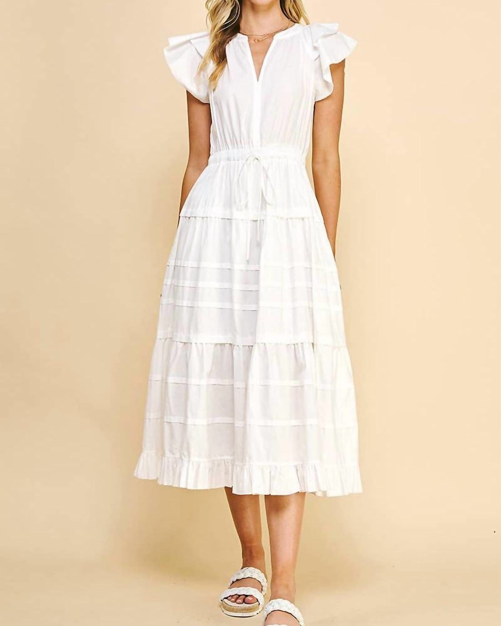 Trixie Tiered Dress In White | White