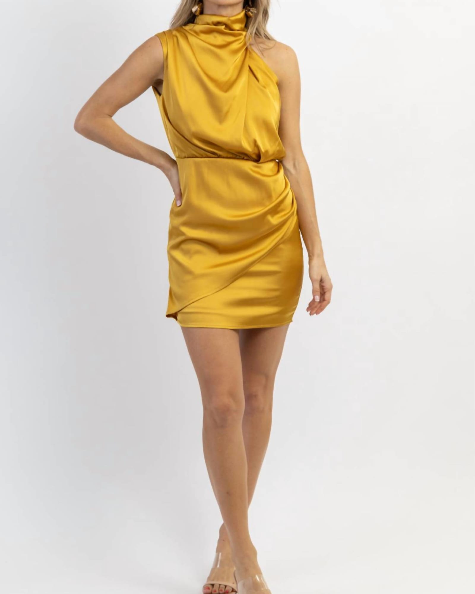 Vanessa Satin Mini Dress In Mustard | Mustard