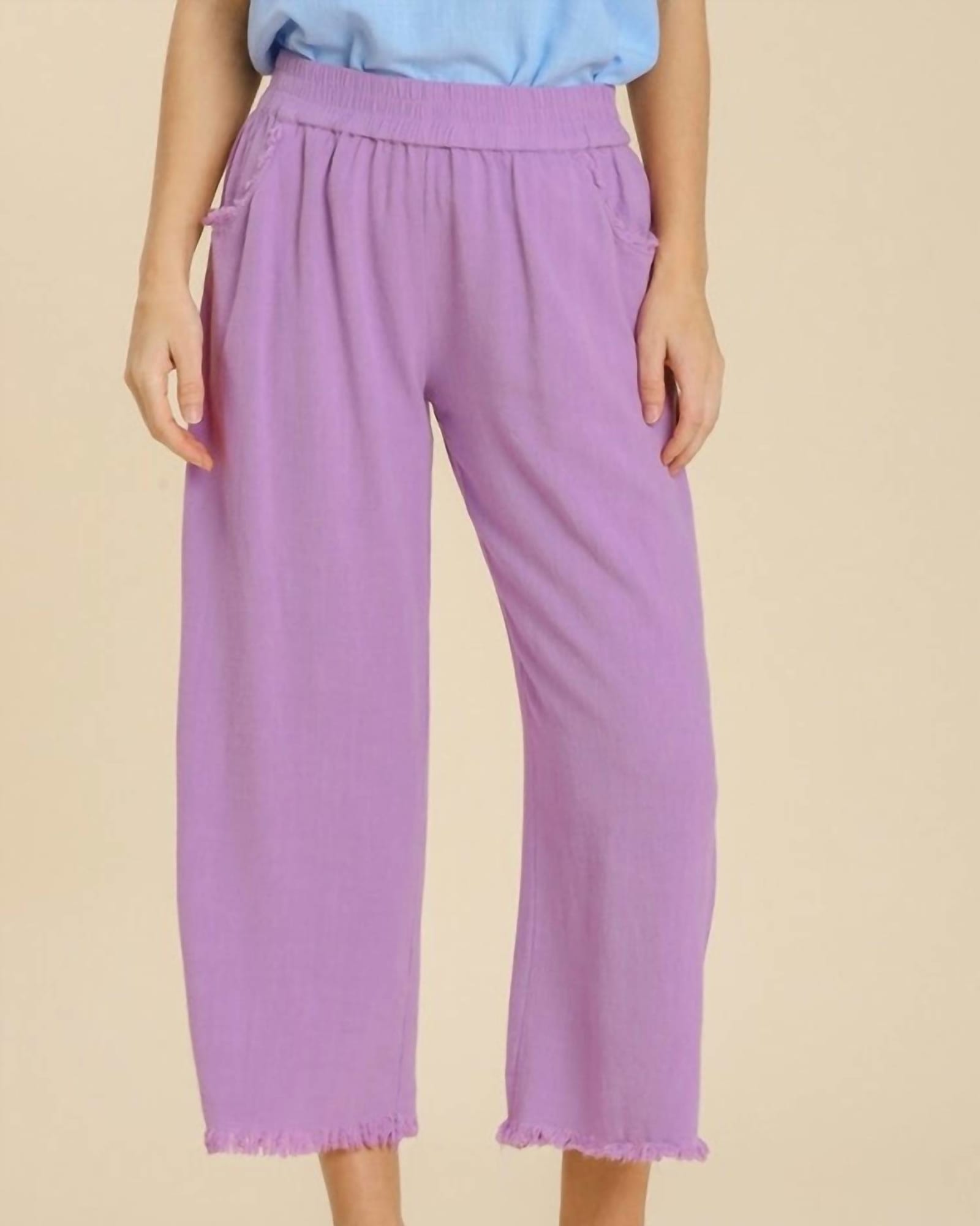 Wide Leg Linen Pant With Fringe - Plus In Lavender | Lavender