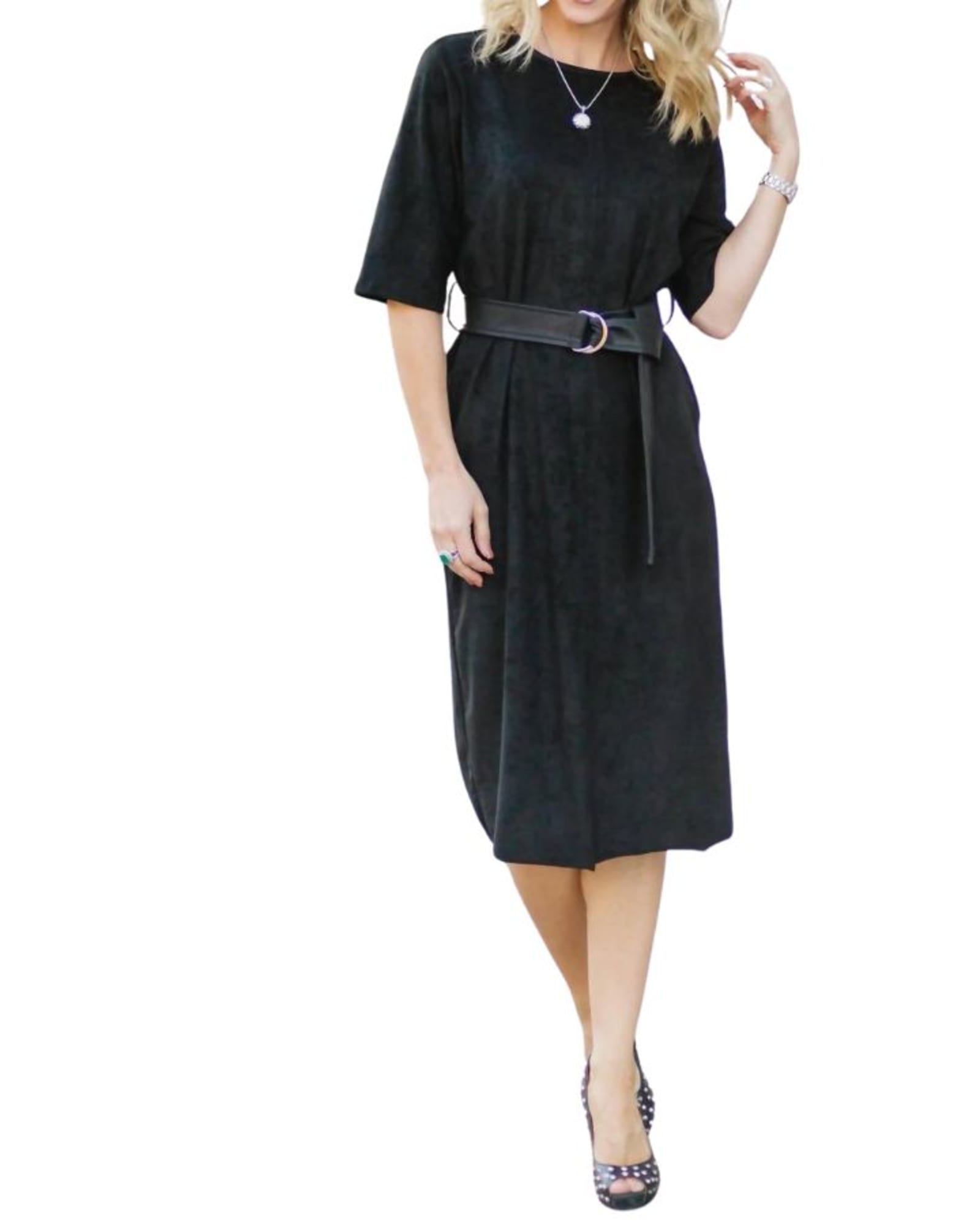 The Tristen Faux Suede Dress in Black | Black