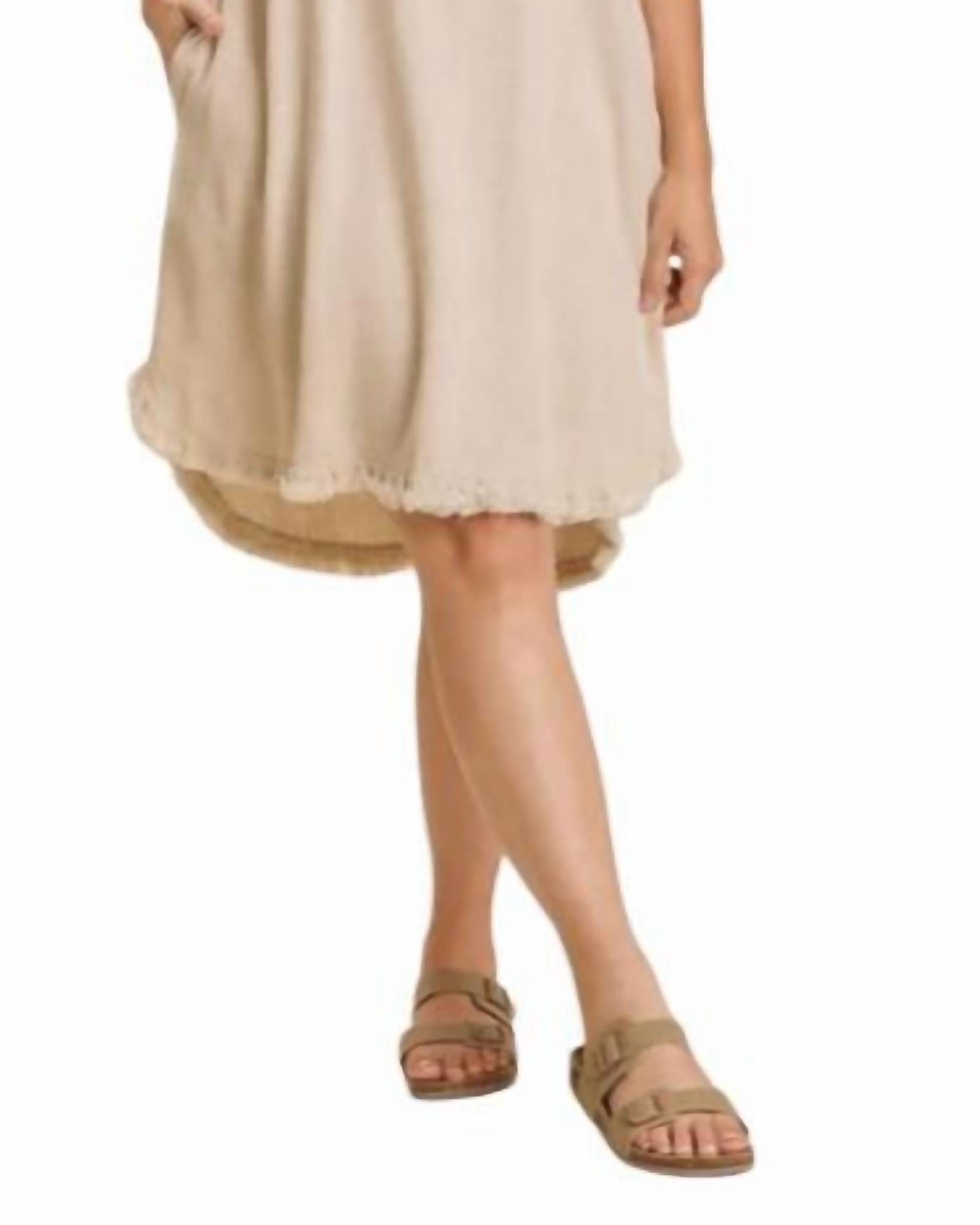 Linen Blend Short Crochet Sleeve Dress in Oatmeal | Oatmeal