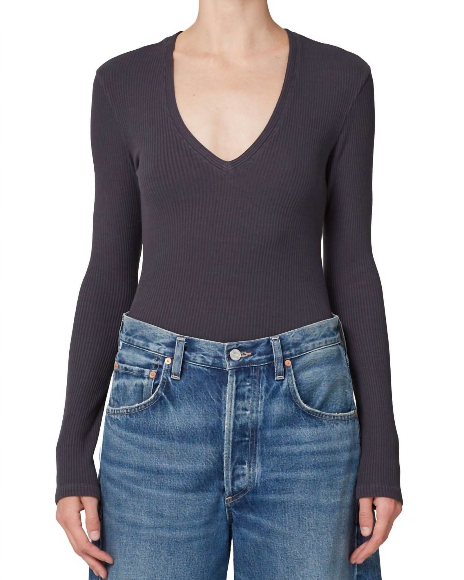 Florence V Neck Top in Charcoal | Charcoal