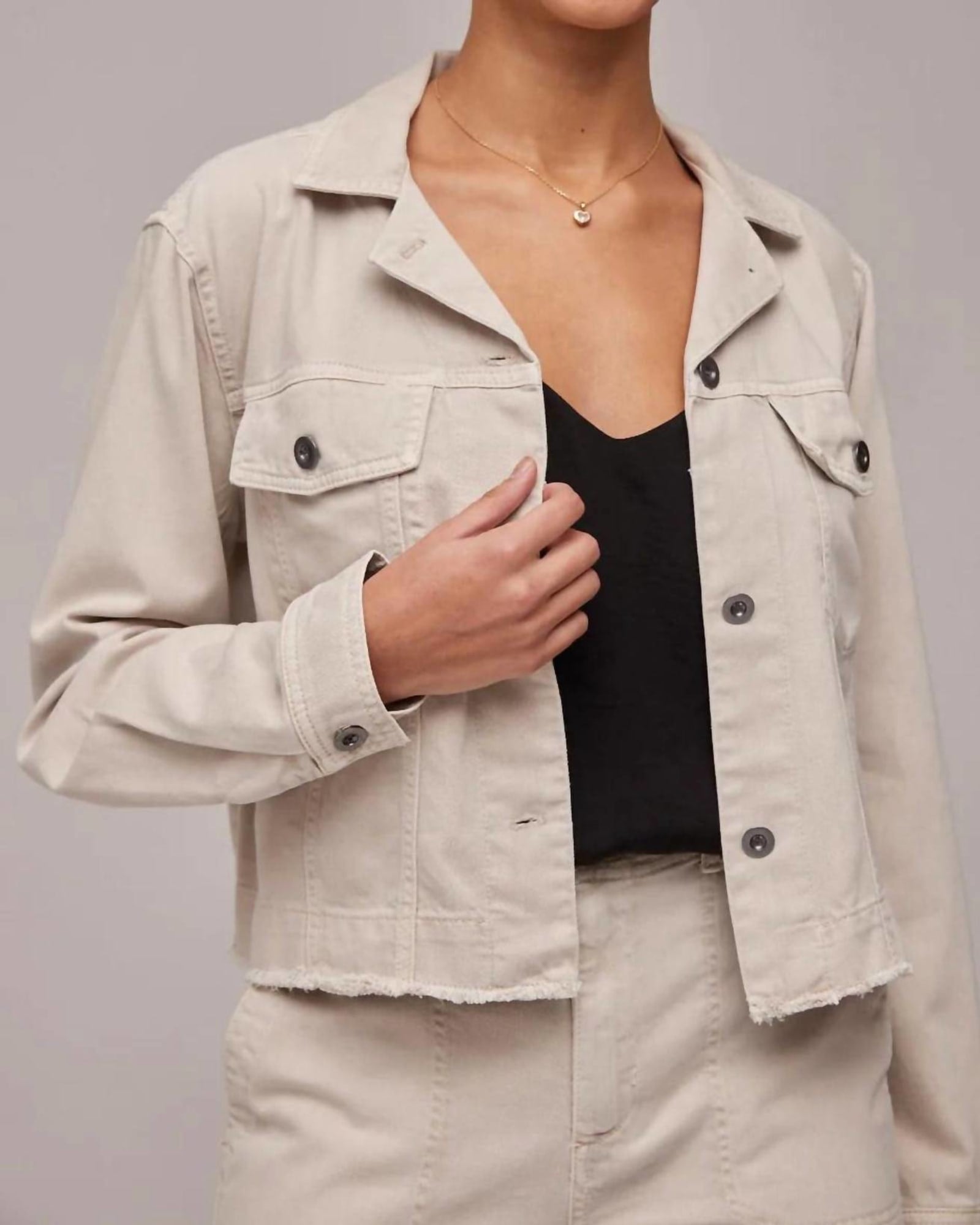Coco Cut-Off Jean Jacket in Cool Sand | Cool Sand