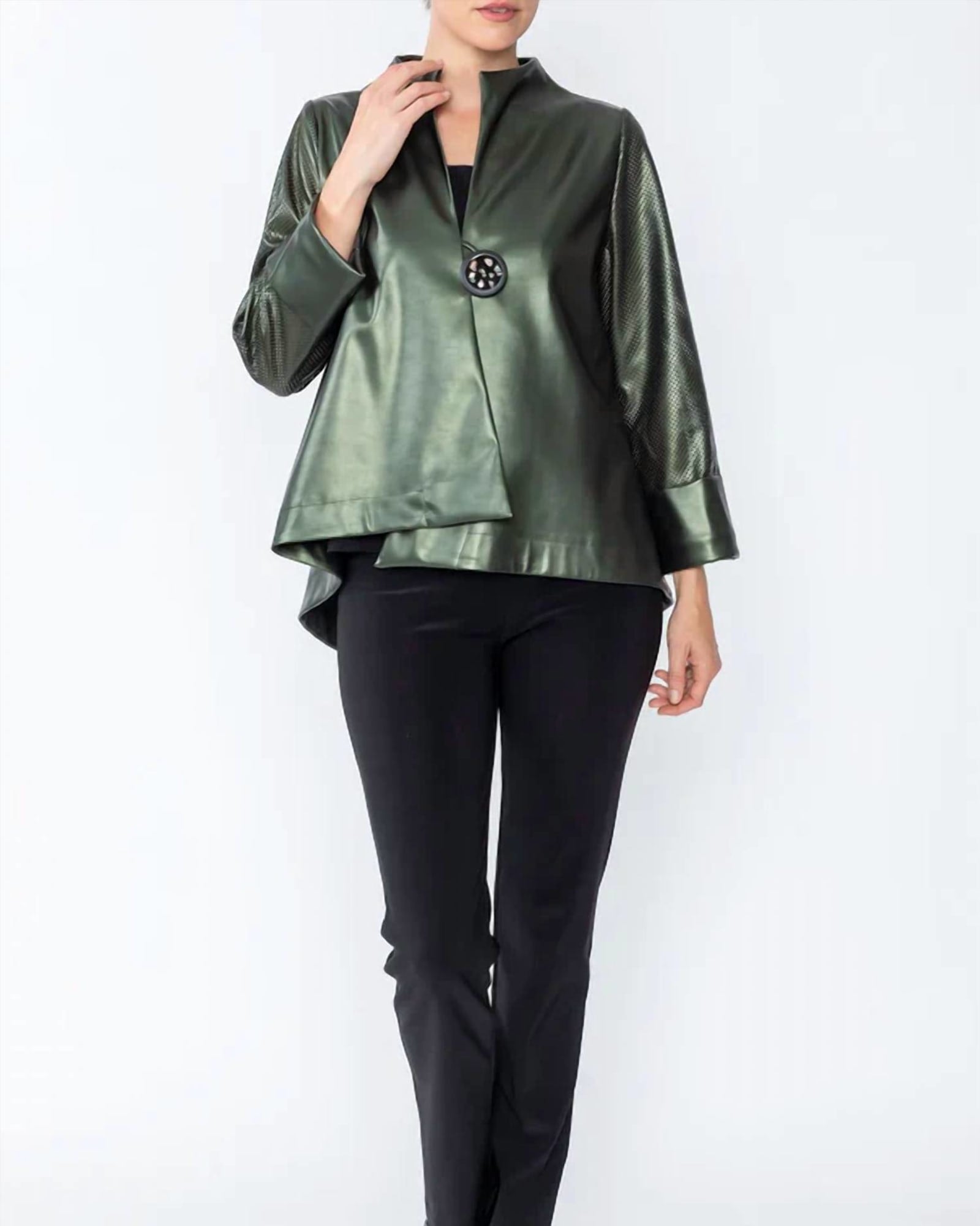 Sleeve Punch Hole One Button Jacket in Dark Green | Dark Green