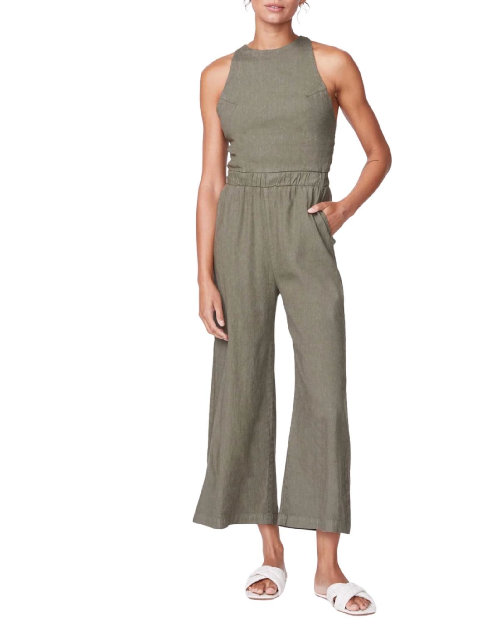 Linen Racer Jumpsuit in Army | Army