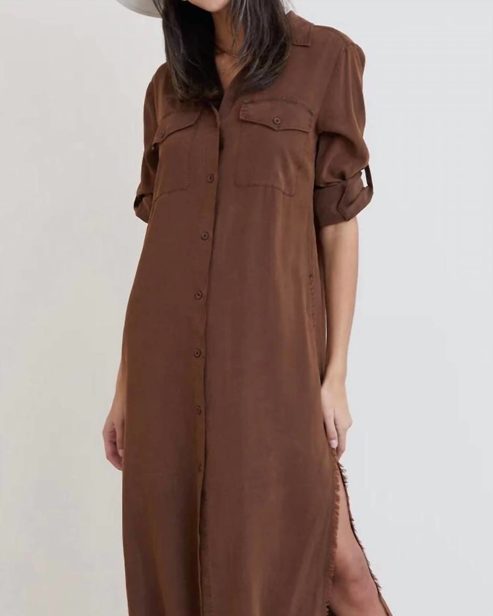 Maxi Shirt Dress in Brown | Brown