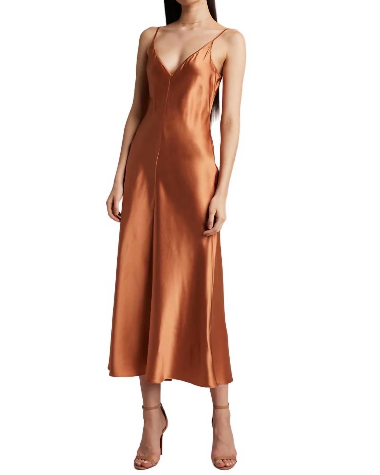 Long Silk Slip Dress in Terracotta | Terracotta
