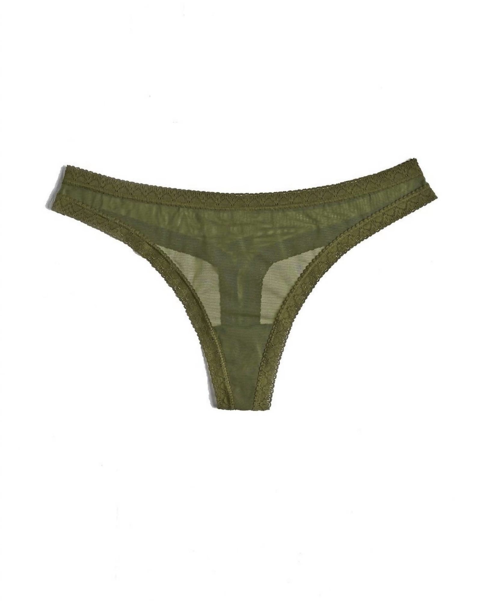 Mesh Lace Trim Thong Panty in Moss | Moss