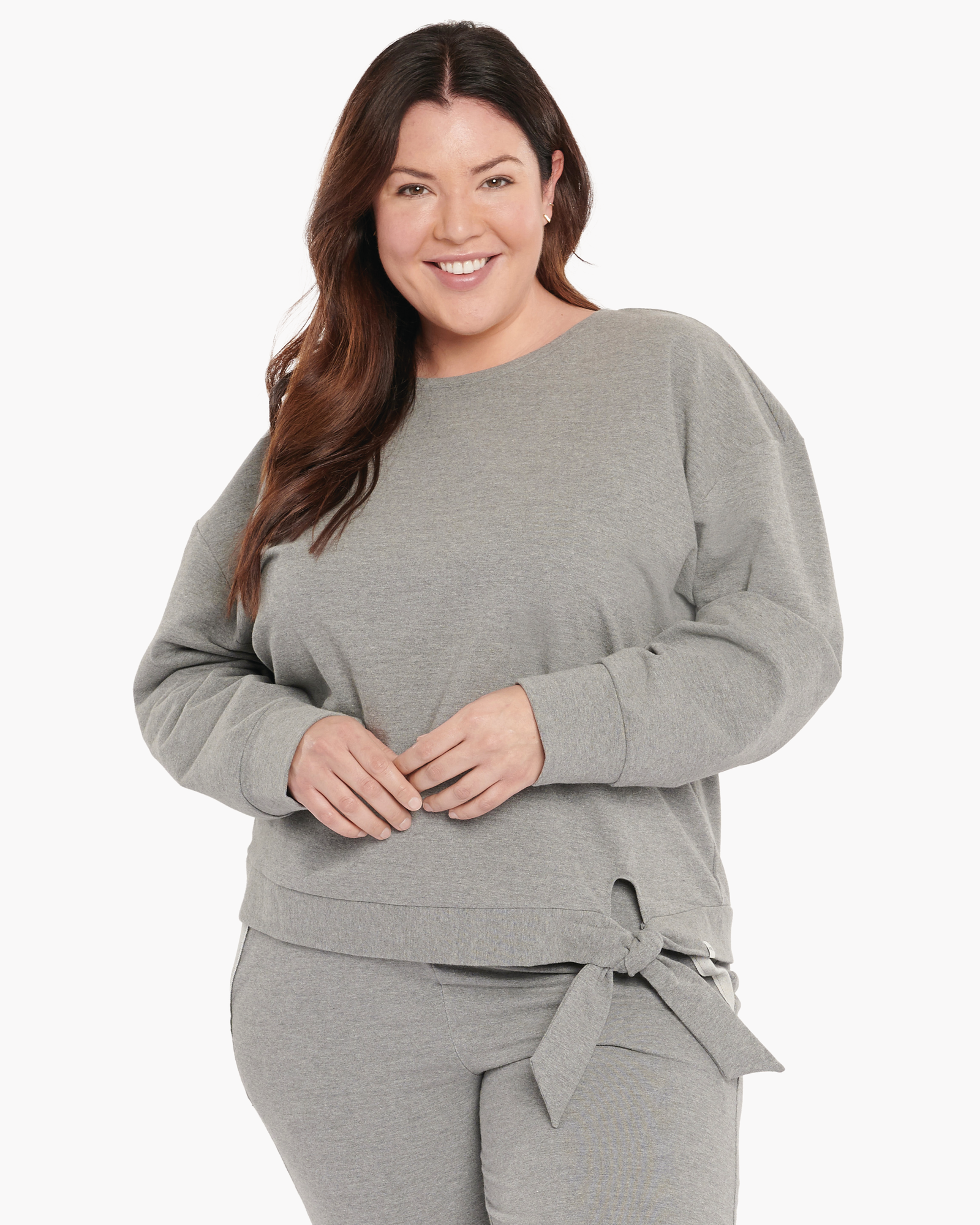 Kayleigh Tie-Hem Sweatshirt | Lt Heather Grey