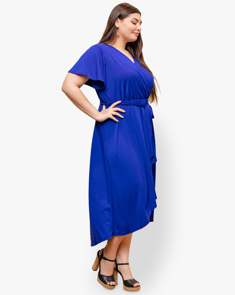 Plus Size Catalina Flutter-Sleeve Faux-Wrap Dress | Royal Blue