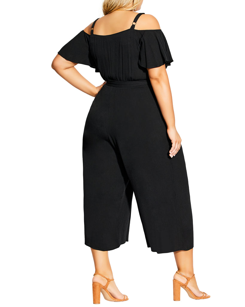 Plus Size Black Delilah Cold Shoulder Cropped Jumpsuit | Black