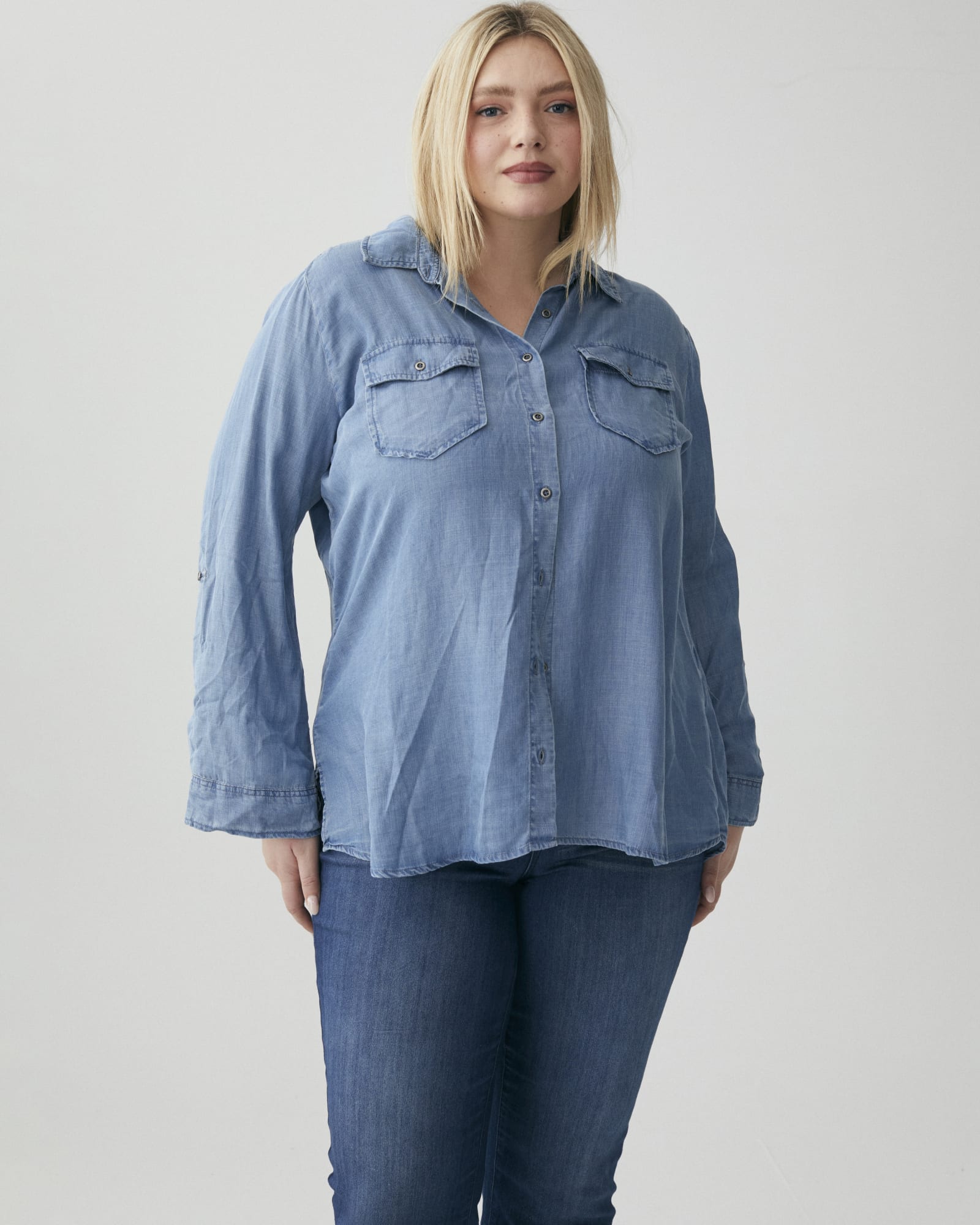 Women's Red Chambray Point Collar Shirt