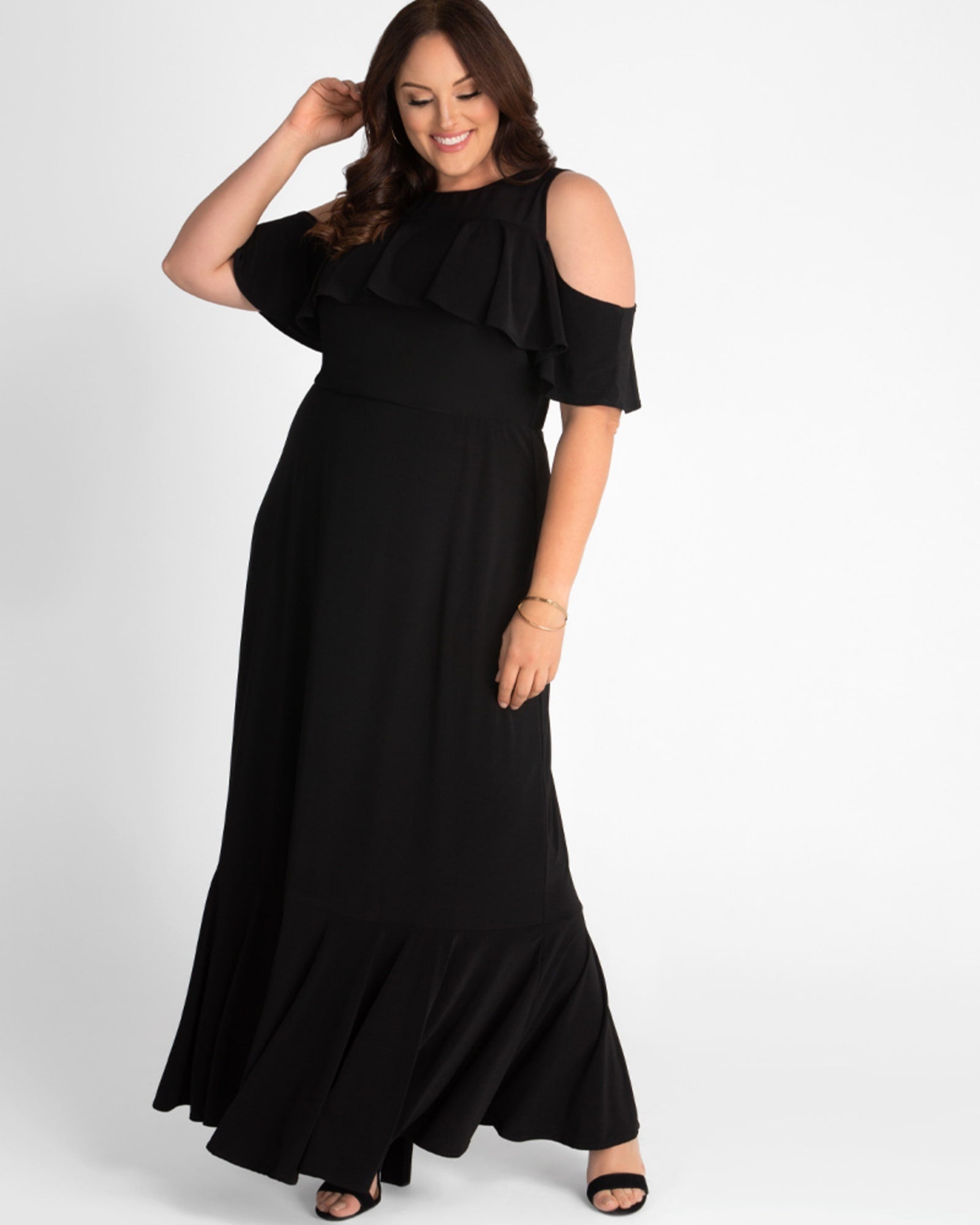Melanie Cold-Shoulder Maxi Dress | BLACK NOIR