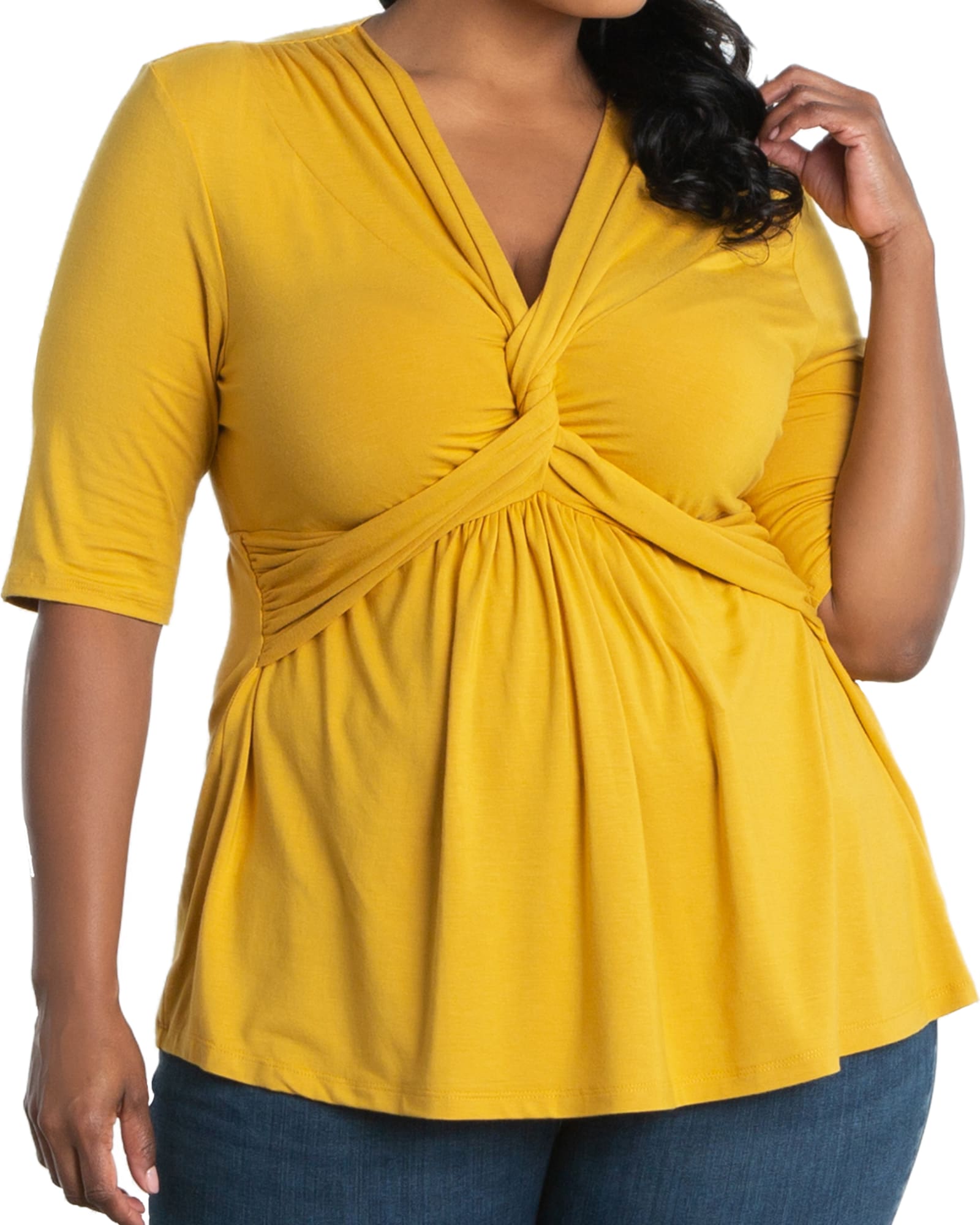 Plus Size Twist Neckline Satin Blouse