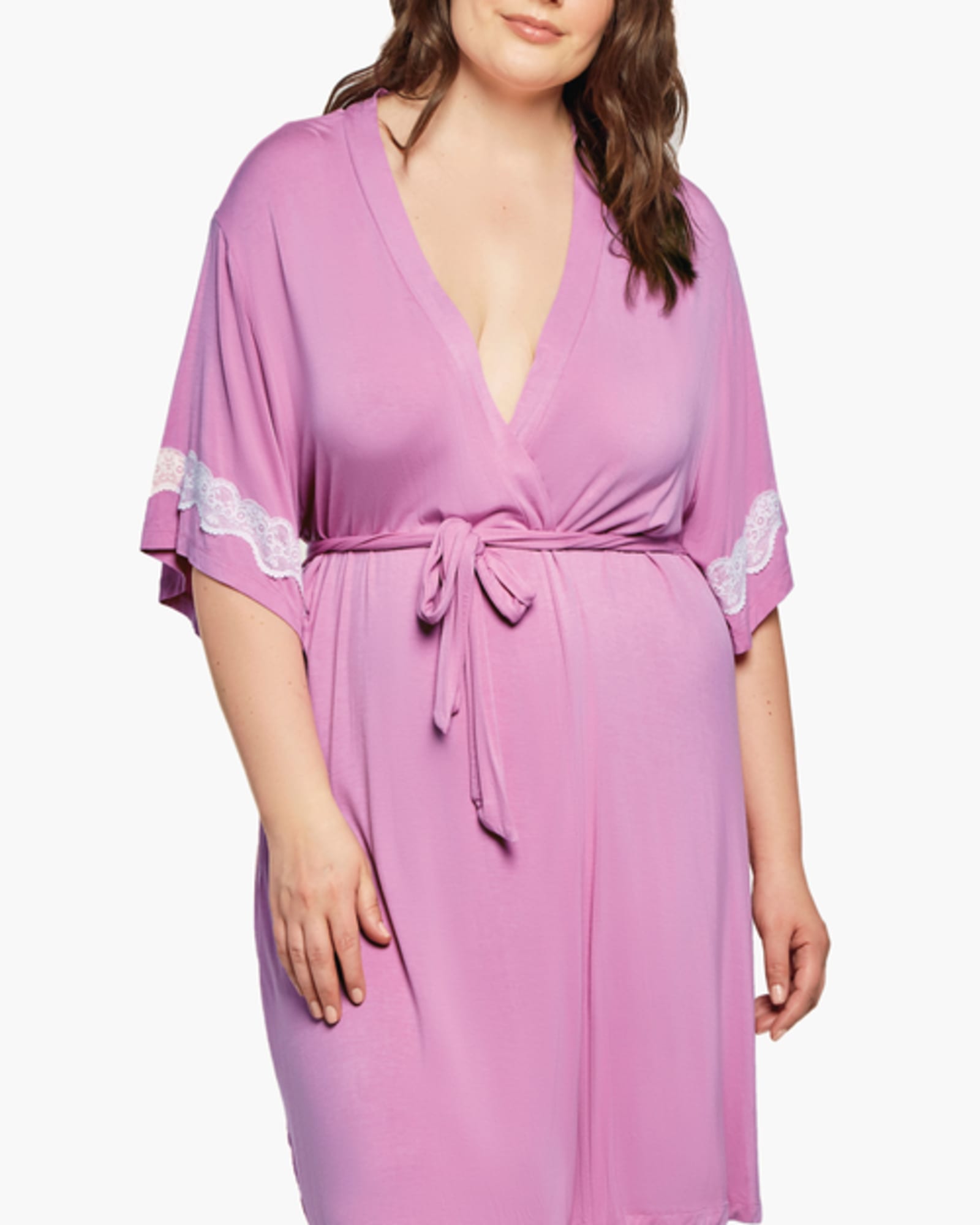 Regina Short-Sleeve Lace-Trim Robe | Pink