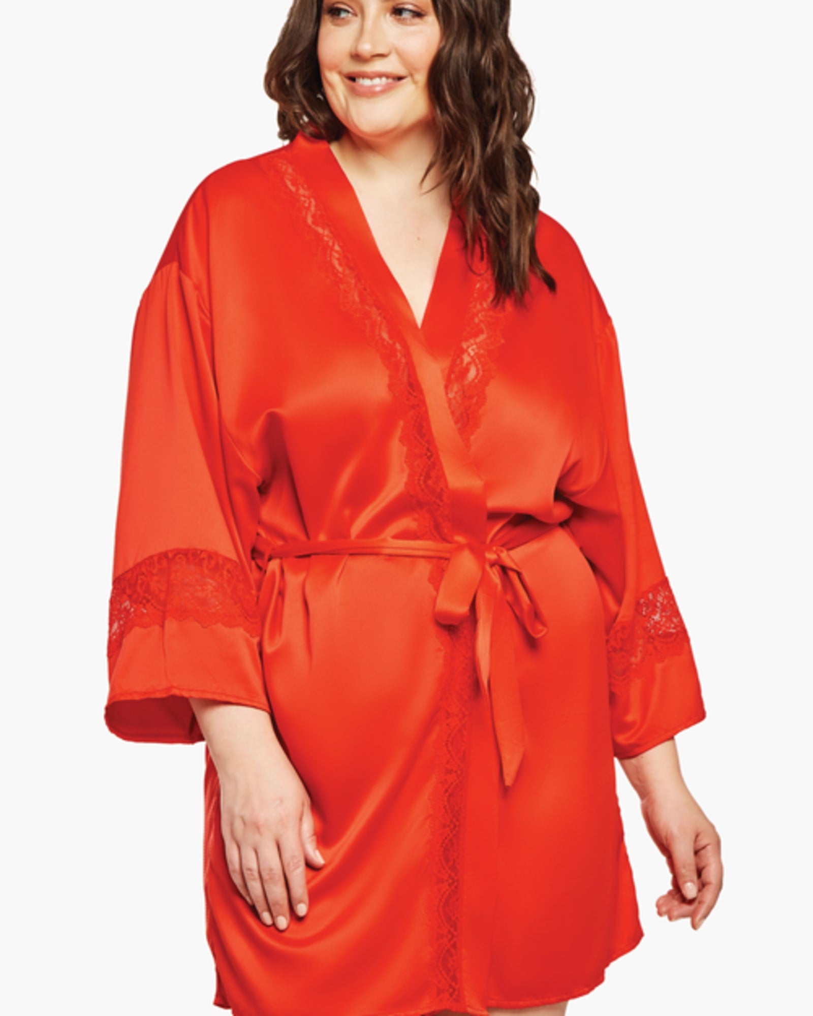 Rachel Three-Quarter-Sleeve Satin Robe | Red