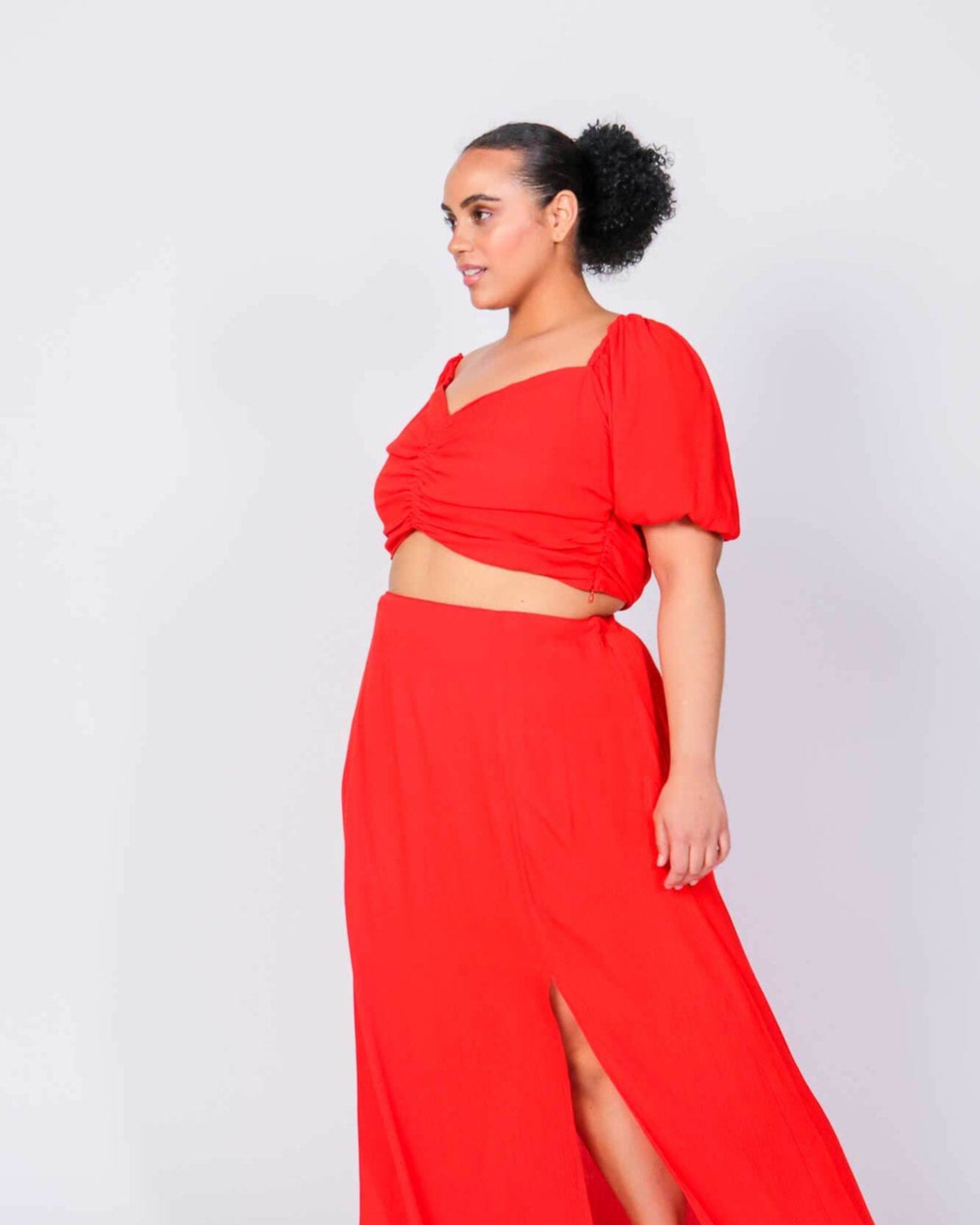 Rene Angela Crop Top and Skirt Set | Fiery Red