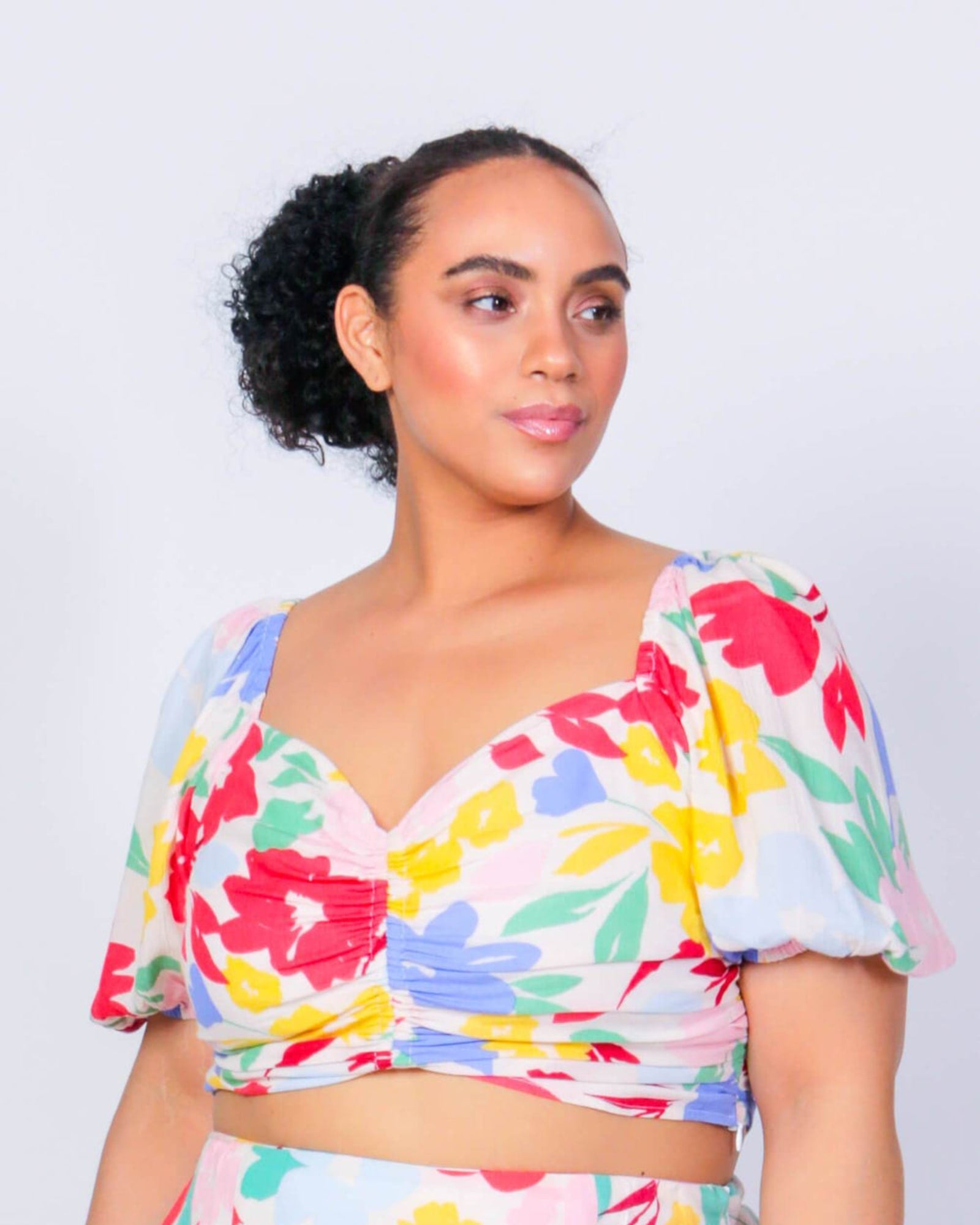 Peaches Puff Sleeve Crop Top | Large Floral