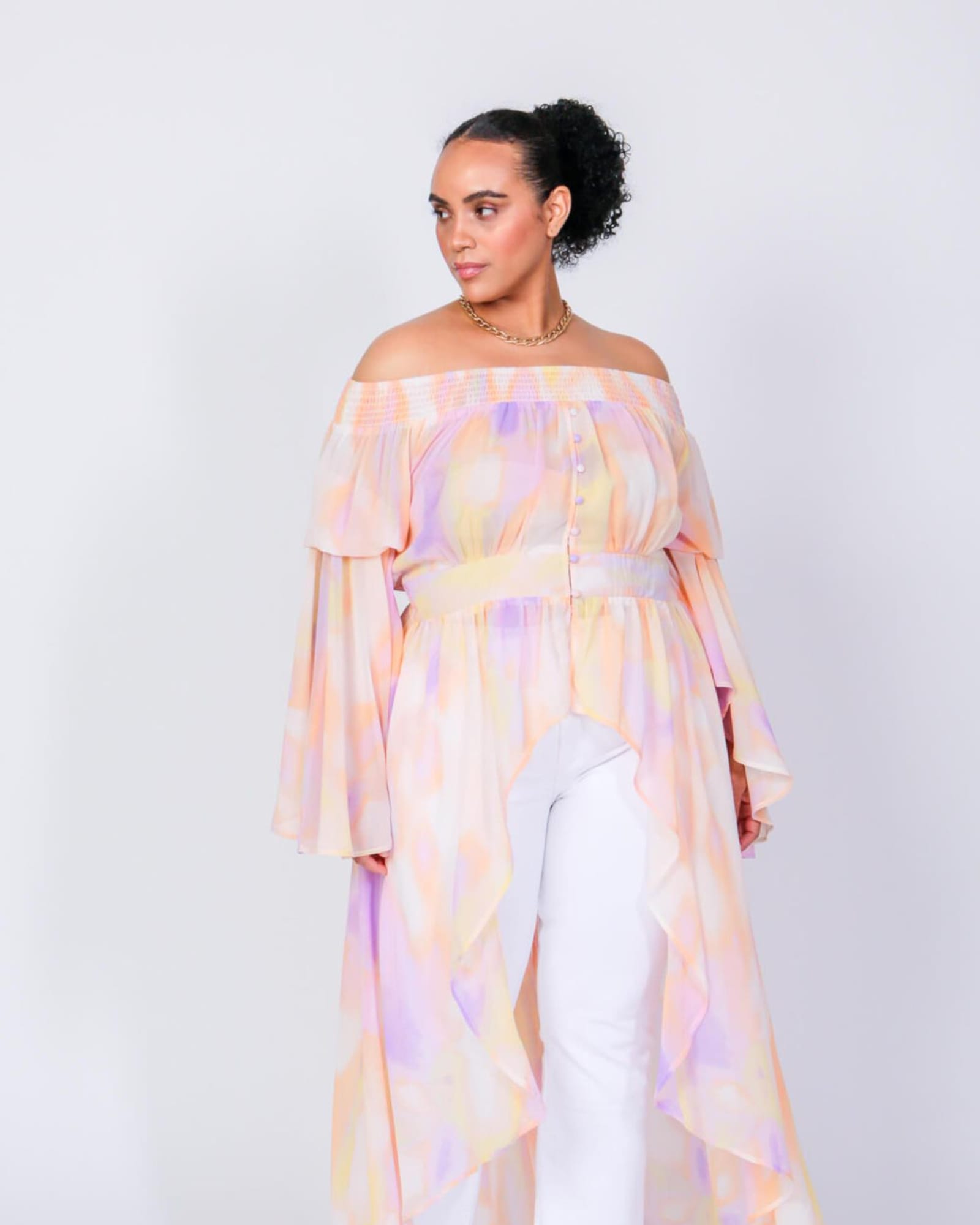 Andy Off The Shoulder Duster | Cotton Candy Print