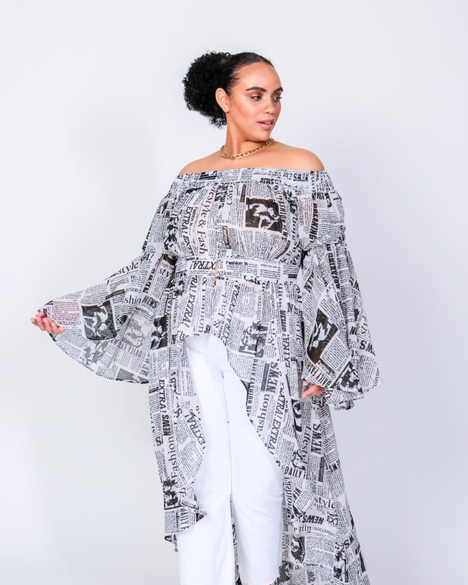 The Times Off The Shoulder Duster | Newspaper Print