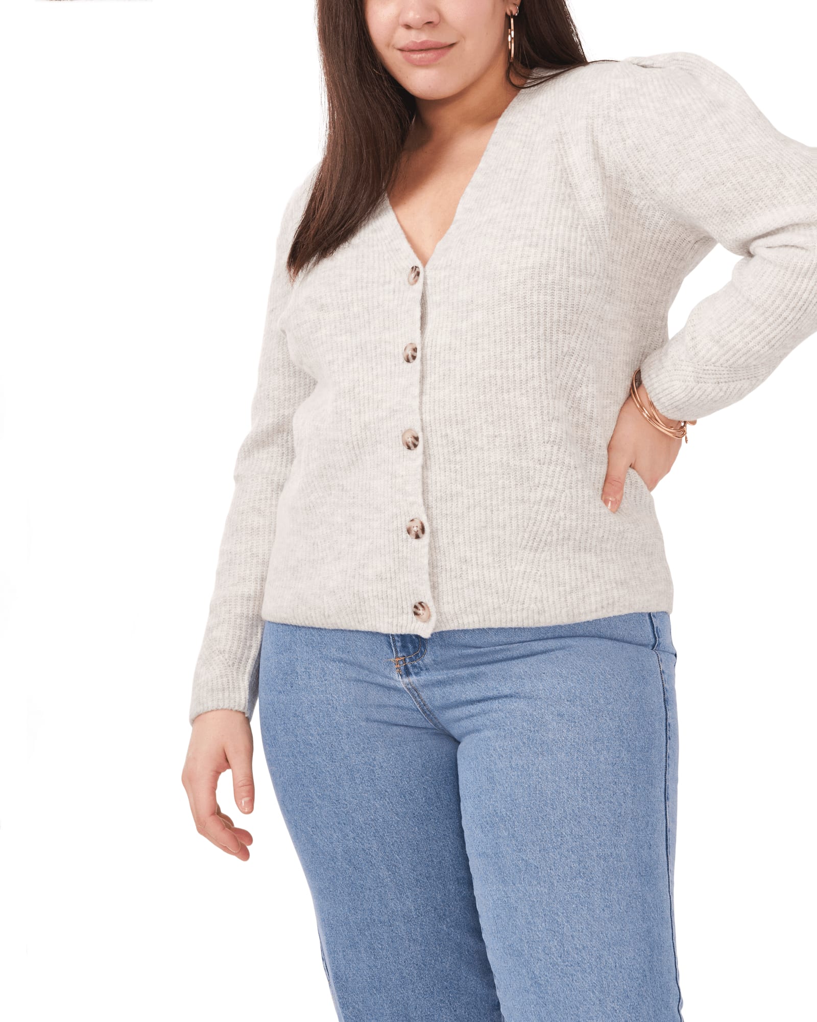 Stephanie Button-Front Cardigan | SILVER HEATHER