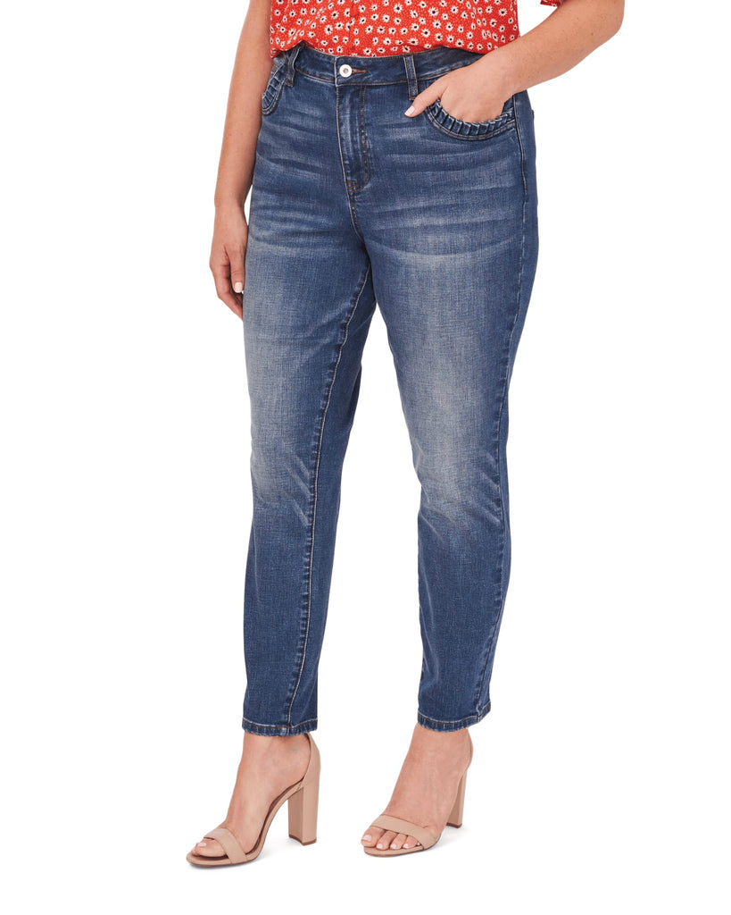 Kimberly Plus Size Ruffled Straight-Leg Jeans | 464-TRUE BLUE