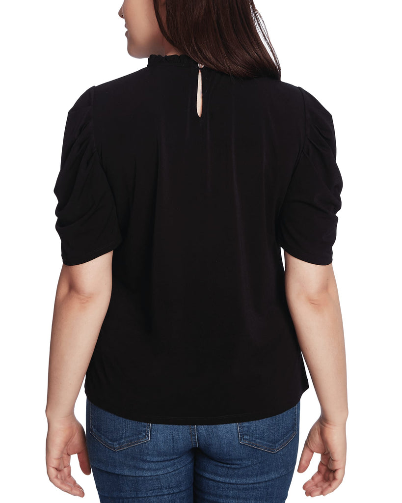 Gemma Plus Size Puff-Sleeve Mock-Neck Top | RICH BLACK