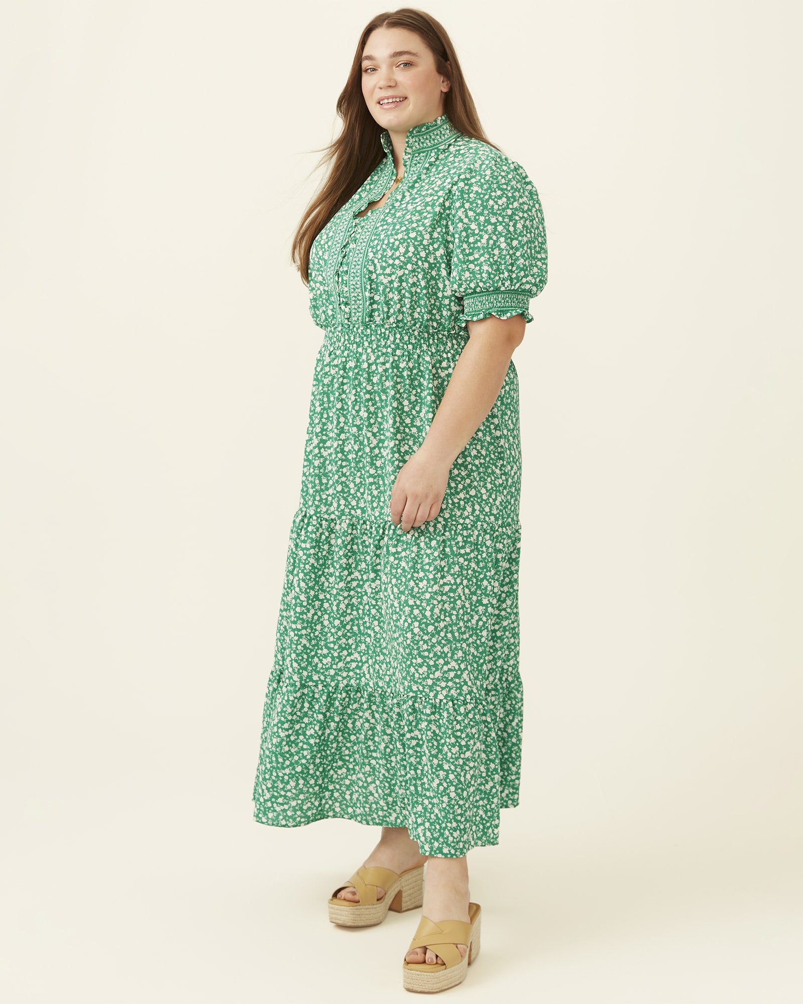 anna-kaci Plus Size Tropical Floral Tie Waist Flowy Maxi Dress in Green