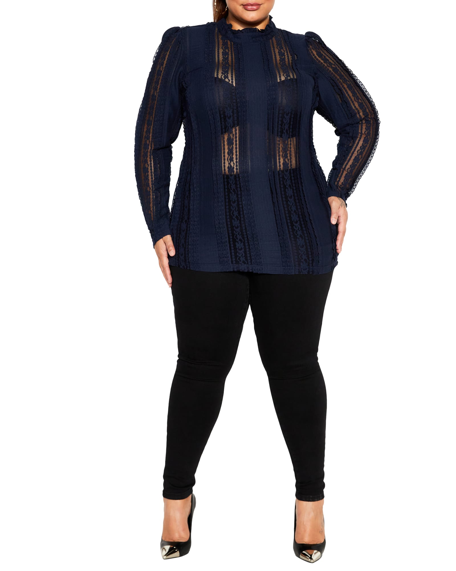 Panelled Lace Top | Navy