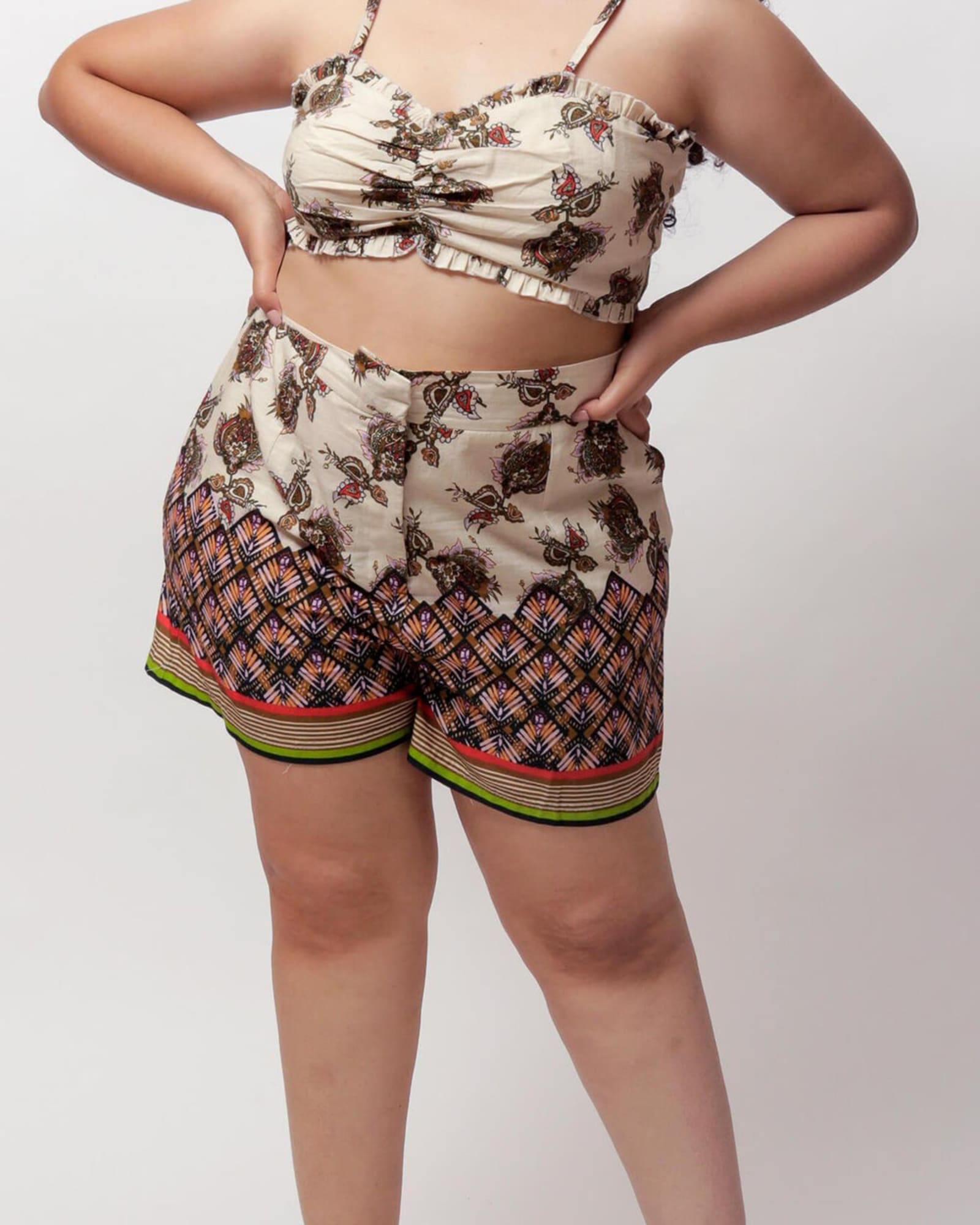 River High-Waisted Shorts | Cream Patchwork