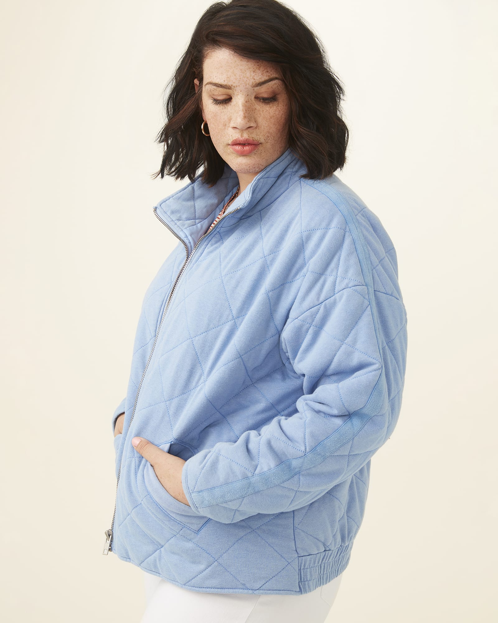 Gena Quilted French Terry Jacket | Light Blue