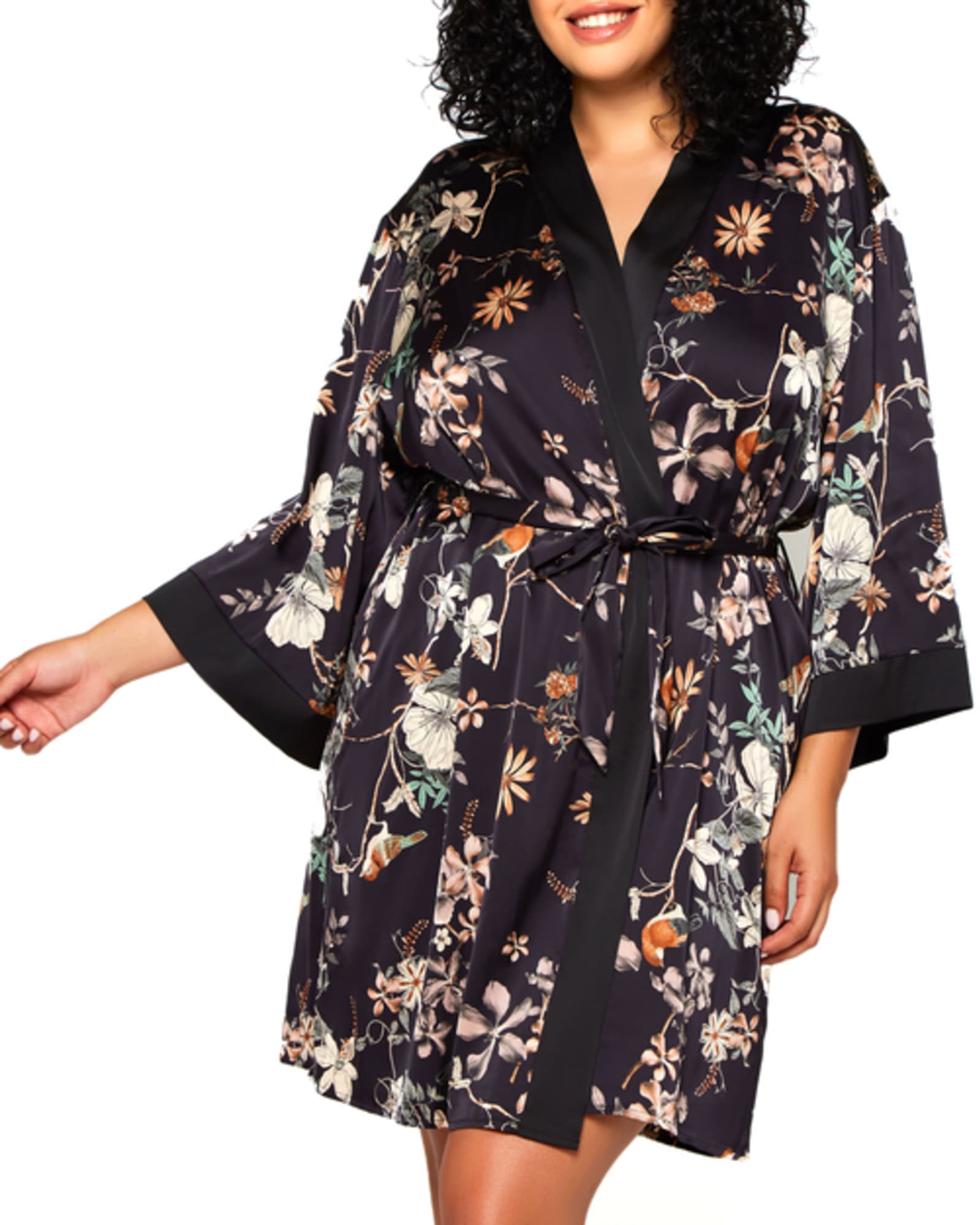 Vilma Satin Floral Print Robe | BLAC