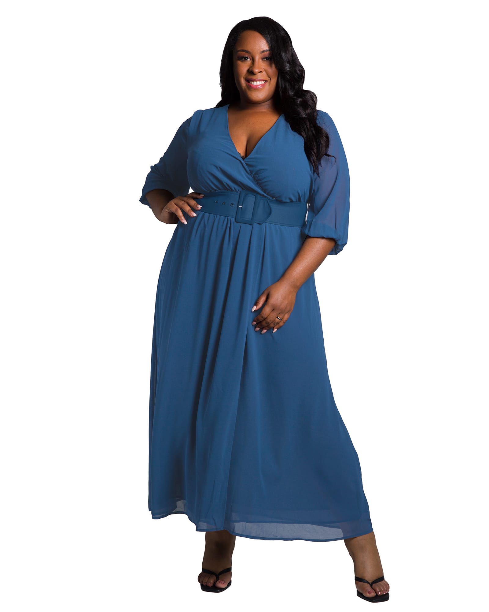 Kathy Belted Surplice Maxi Dress | Artic Blue