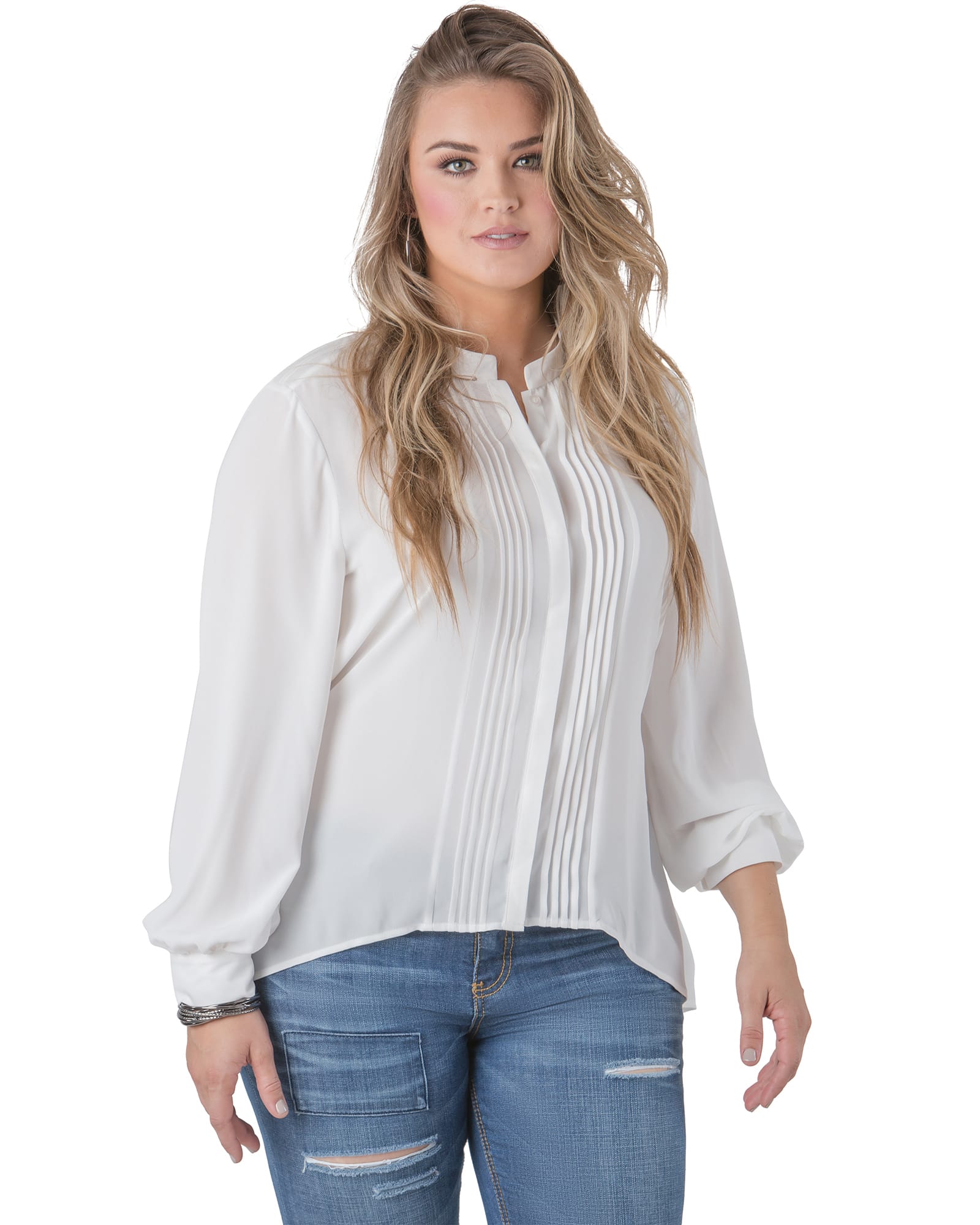 Amelia Pleated High Low Blouse | White